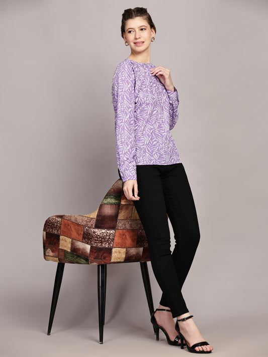 TrendRush Women Floral Printed Purple Casual Top