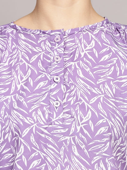 TrendRush Women Floral Printed Purple Casual Top