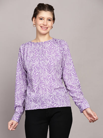TrendRush Women Floral Printed Purple Casual Top