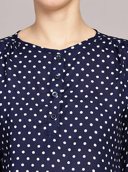 TrendRush Women Polka Printed Blue Casual Top