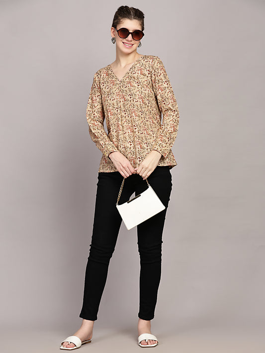 TrendRush Women Yellow Floral Printed V-Neck Top