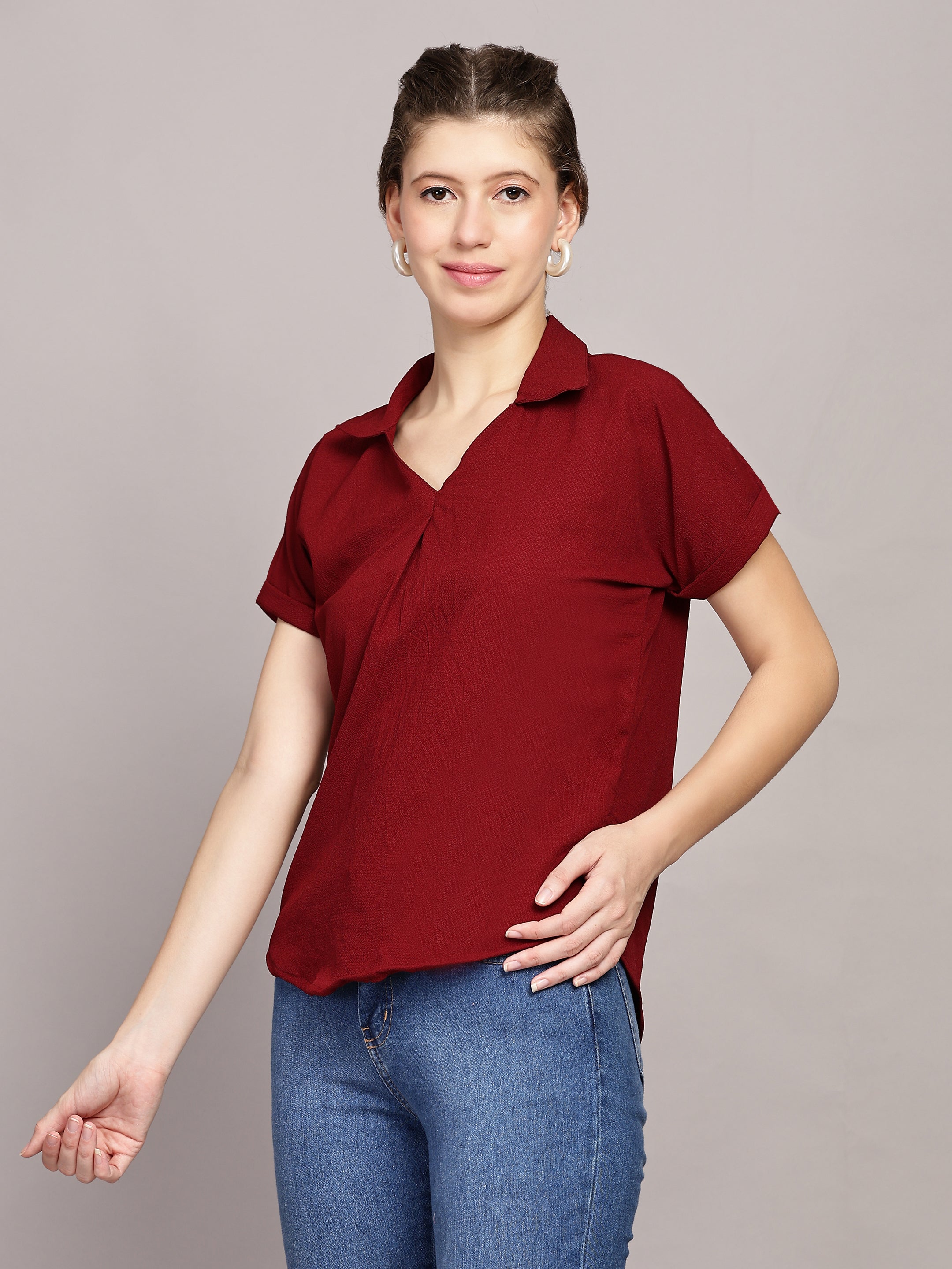 Shirt Collared Solid Versatile Regular Fit Top