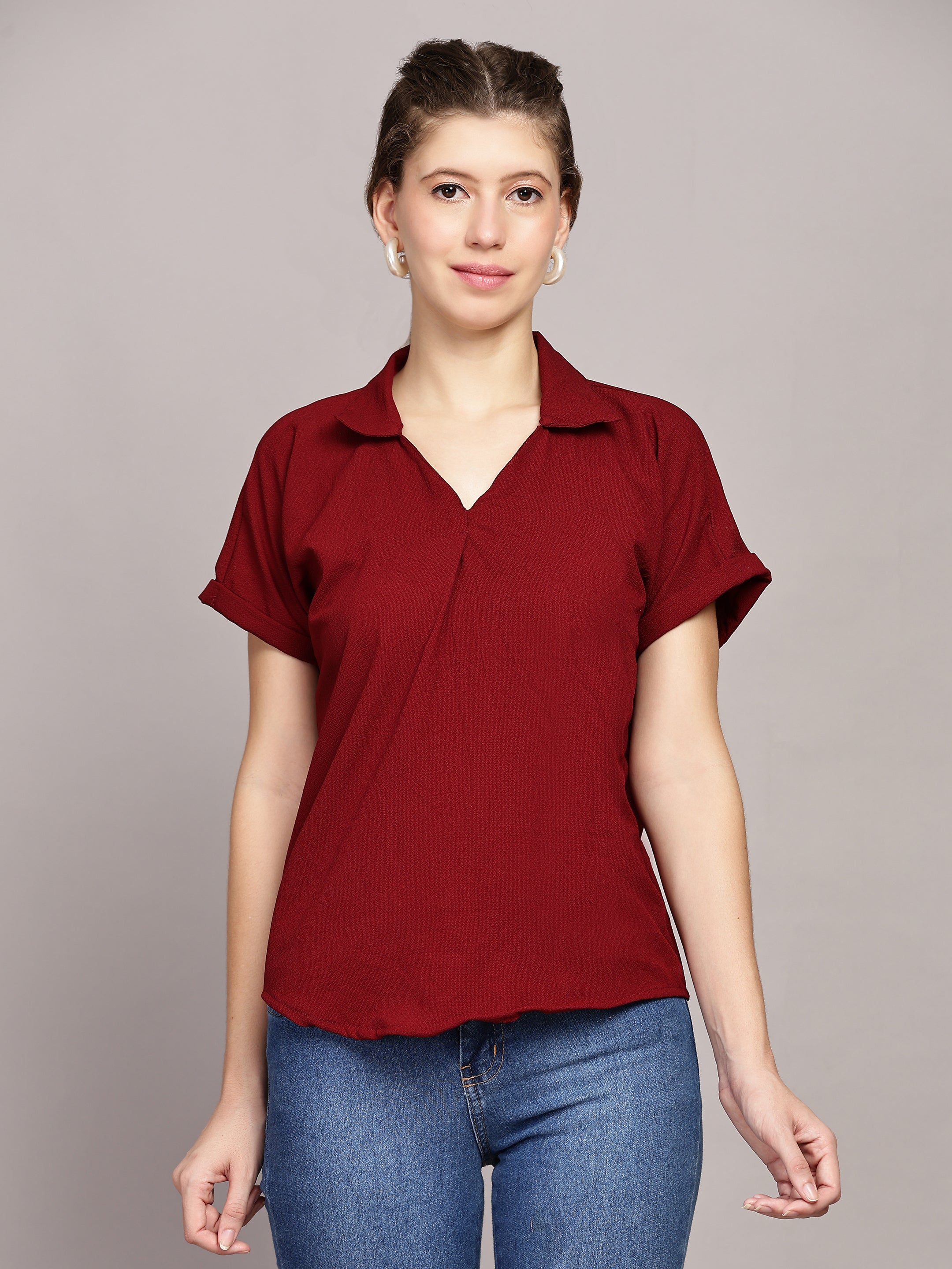 Shirt Collared Solid Versatile Regular Fit Top