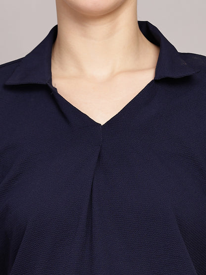 TrendRush Women Blue V-Neck Top with Short Sleeves