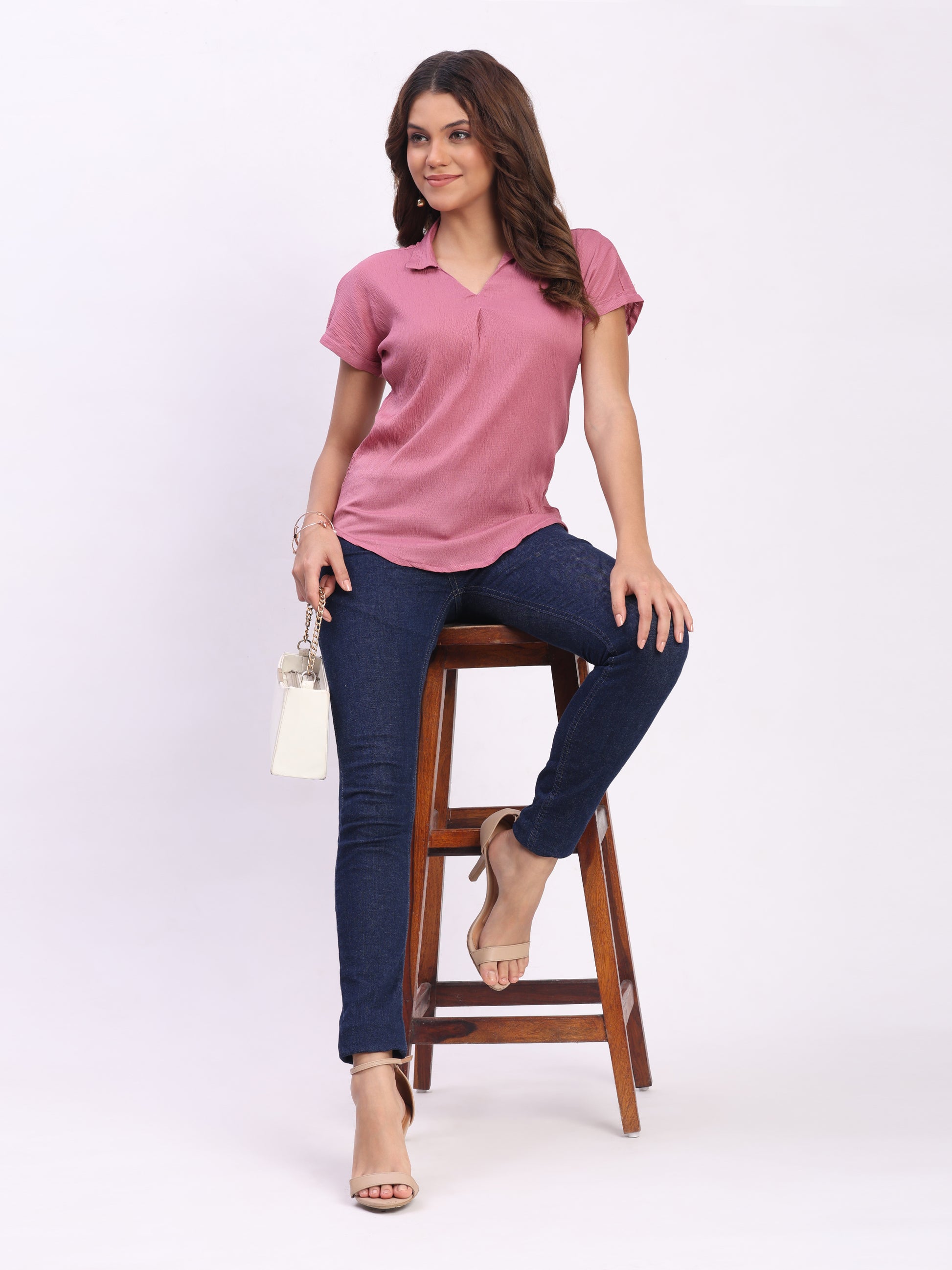 Trendrush Women Shirt Collar Solid Rose Top – Smart & Stylish Regular Fit