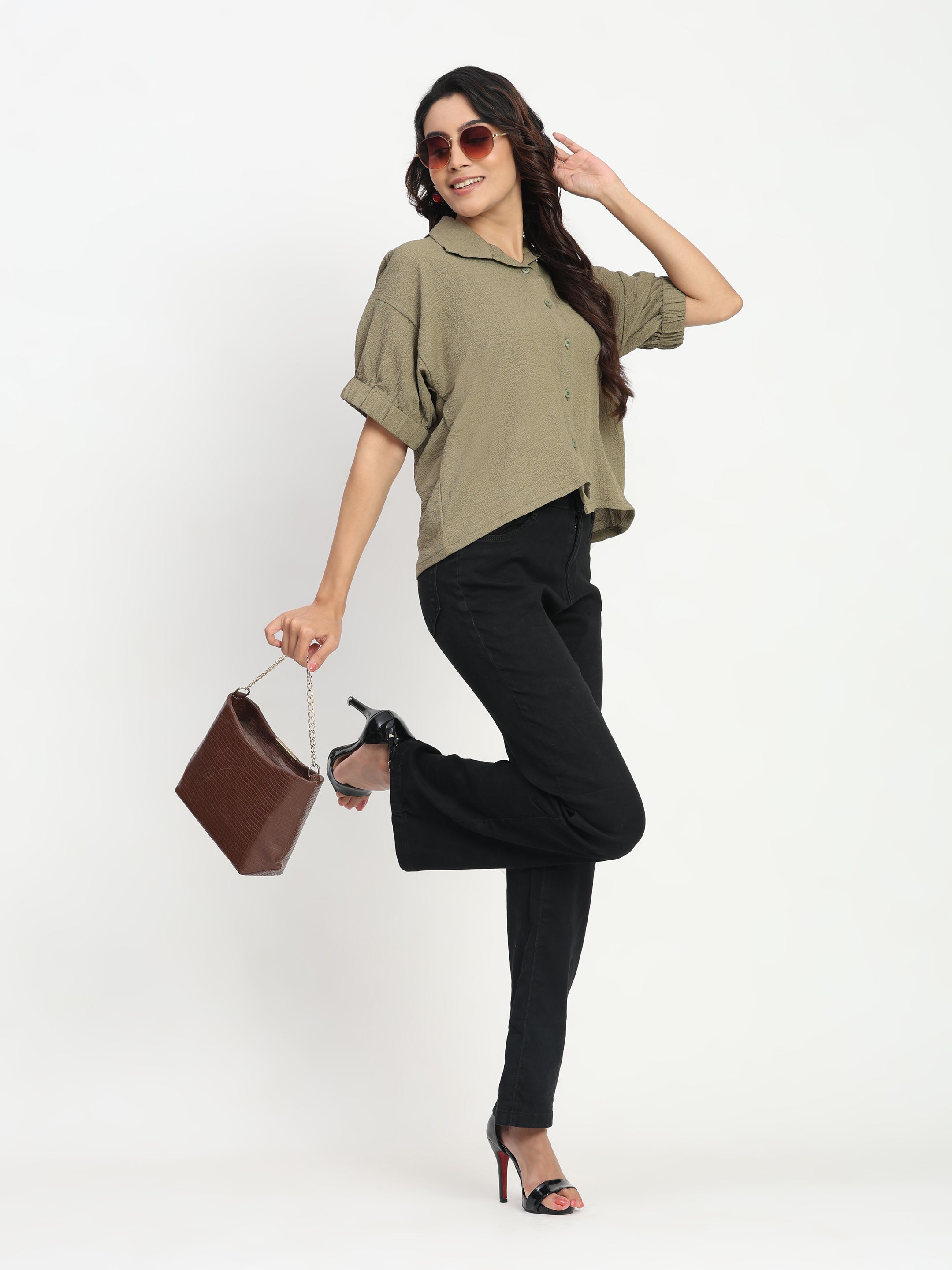 Shirt Collar Top with Kimono Sleeves
