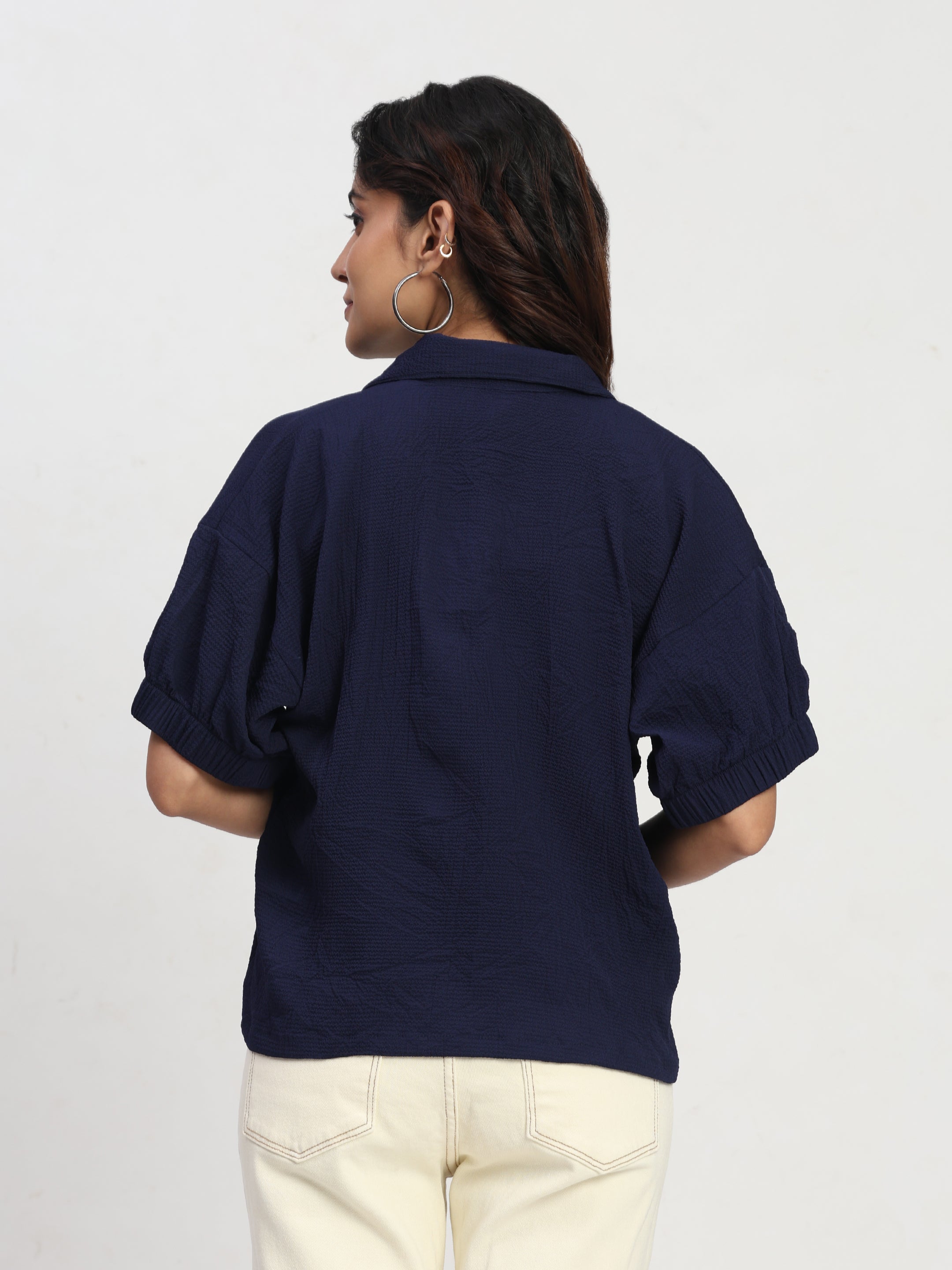 TrendRush Women Blue Kaftan Style Elasticated Sleeve Shirt