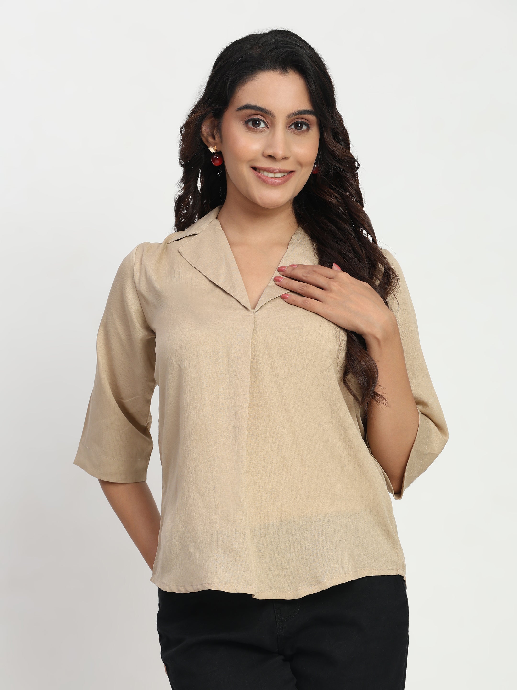Lapel Collar Short Sleeve Top