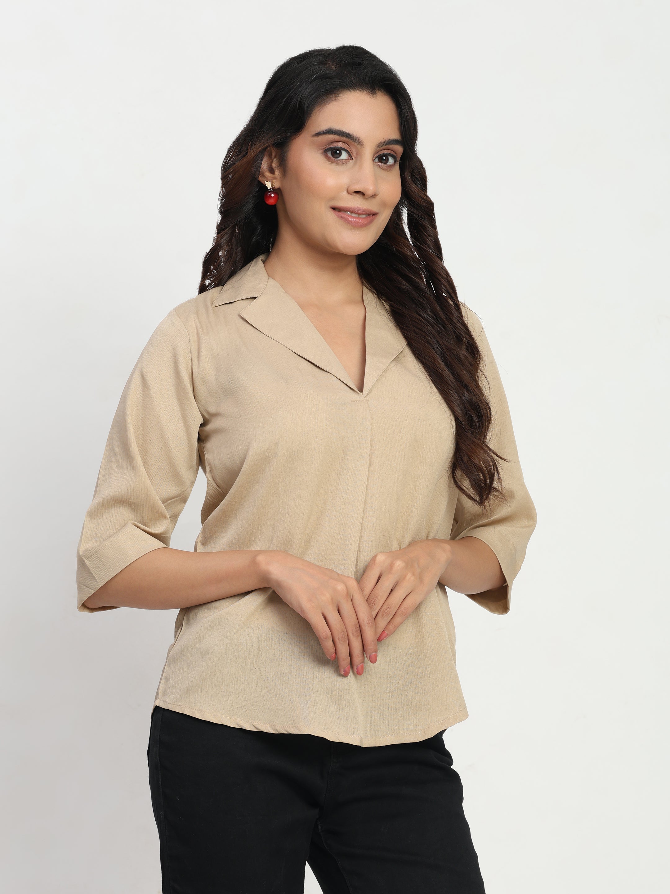 Lapel Collar Short Sleeve Top