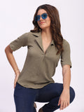 Lapel Collar Short Sleeve Top