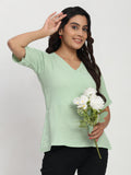 TrendRush Women Light Green V-Neck Wrap Formal Short Sleeve Top