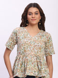 Trendrush Women Green Floral Printed Peplum Style Top – Elegant & Chic