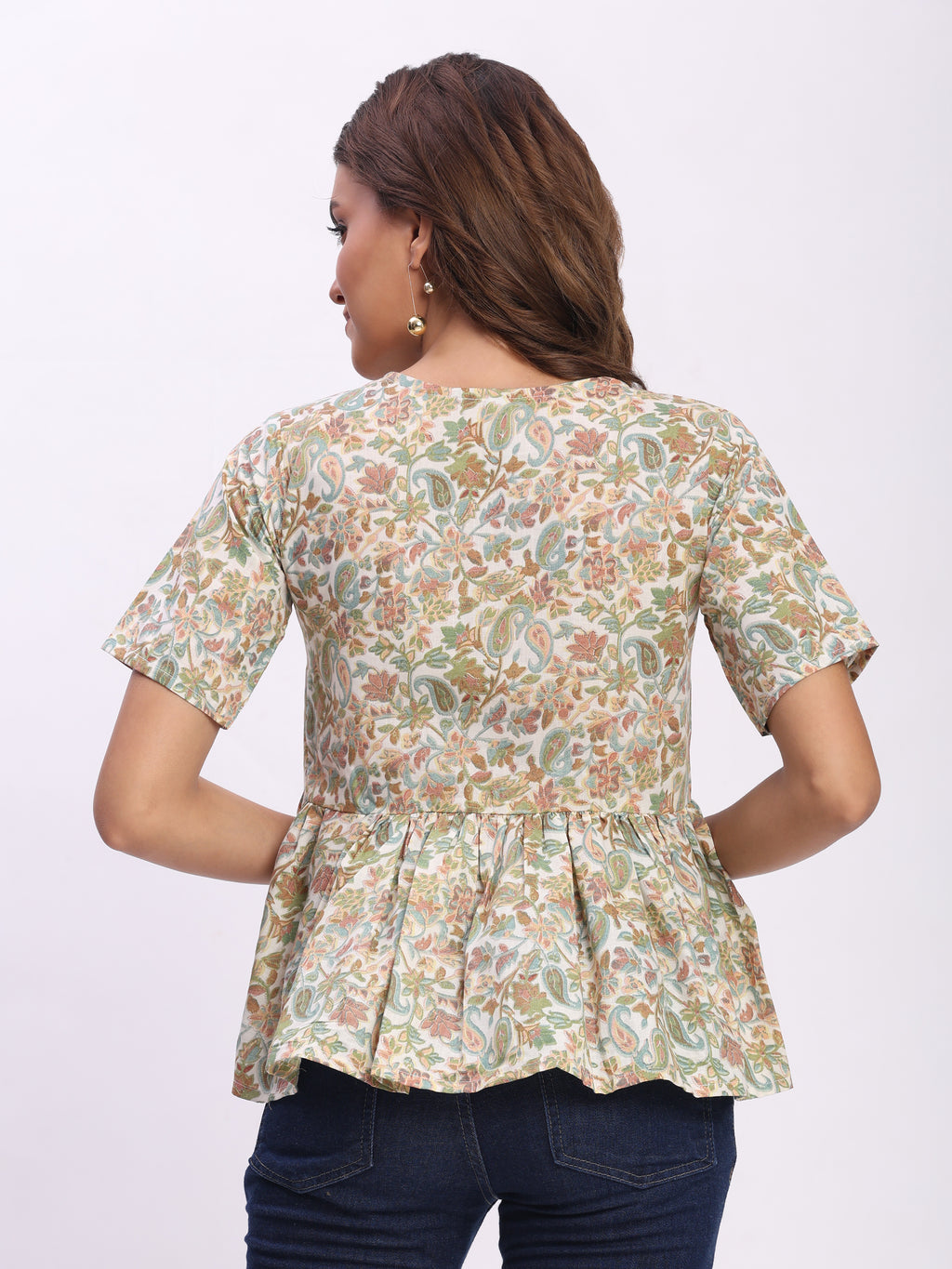 Trendrush Women Green Floral Printed Peplum Style Top – Elegant & Chic