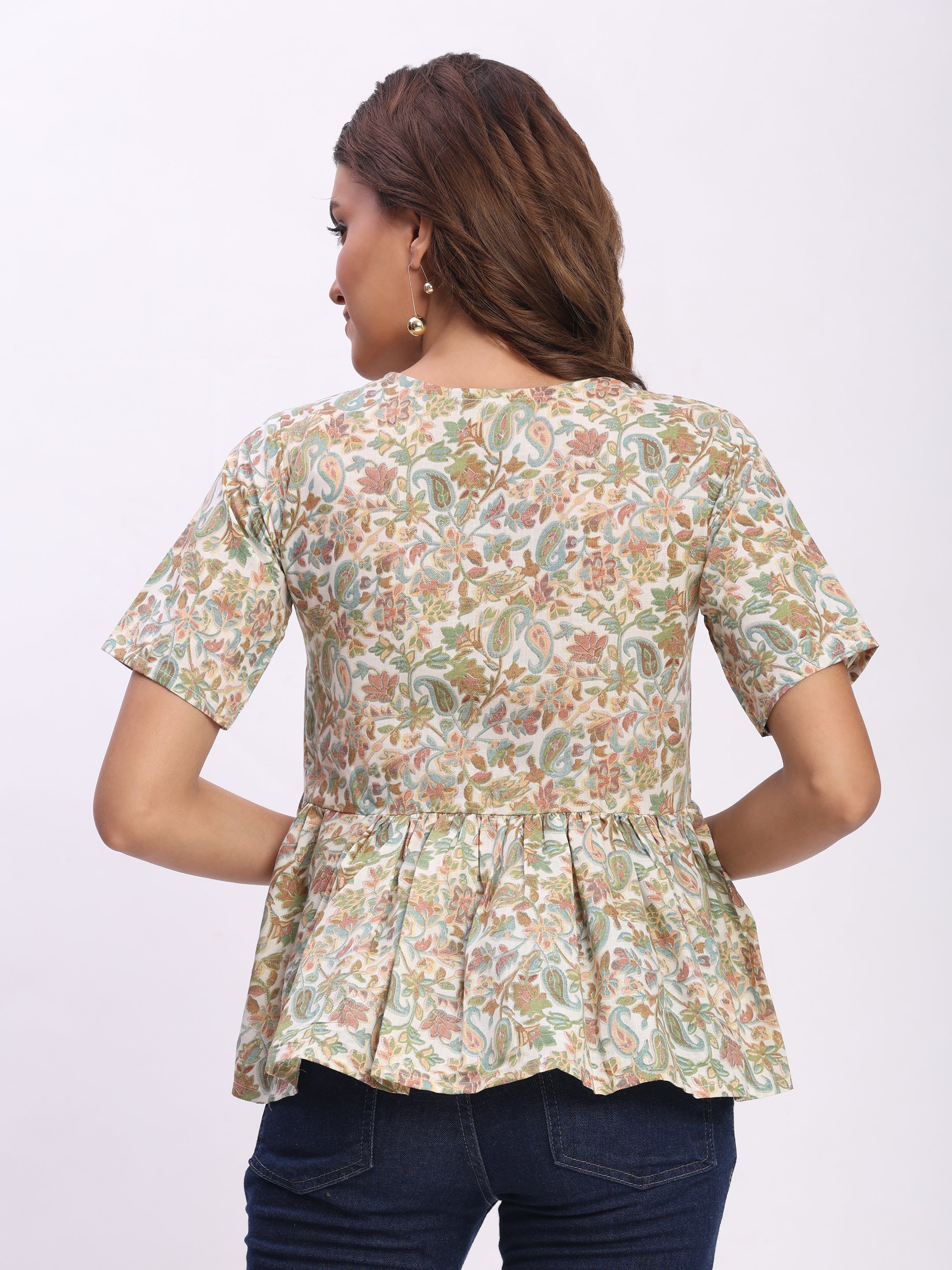 Trendrush Women Green Floral Printed Peplum Style Top – Elegant & Chic