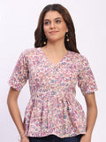 Trendrush Women Purple Floral Printed Peplum Style Top – Stylish & Feminine