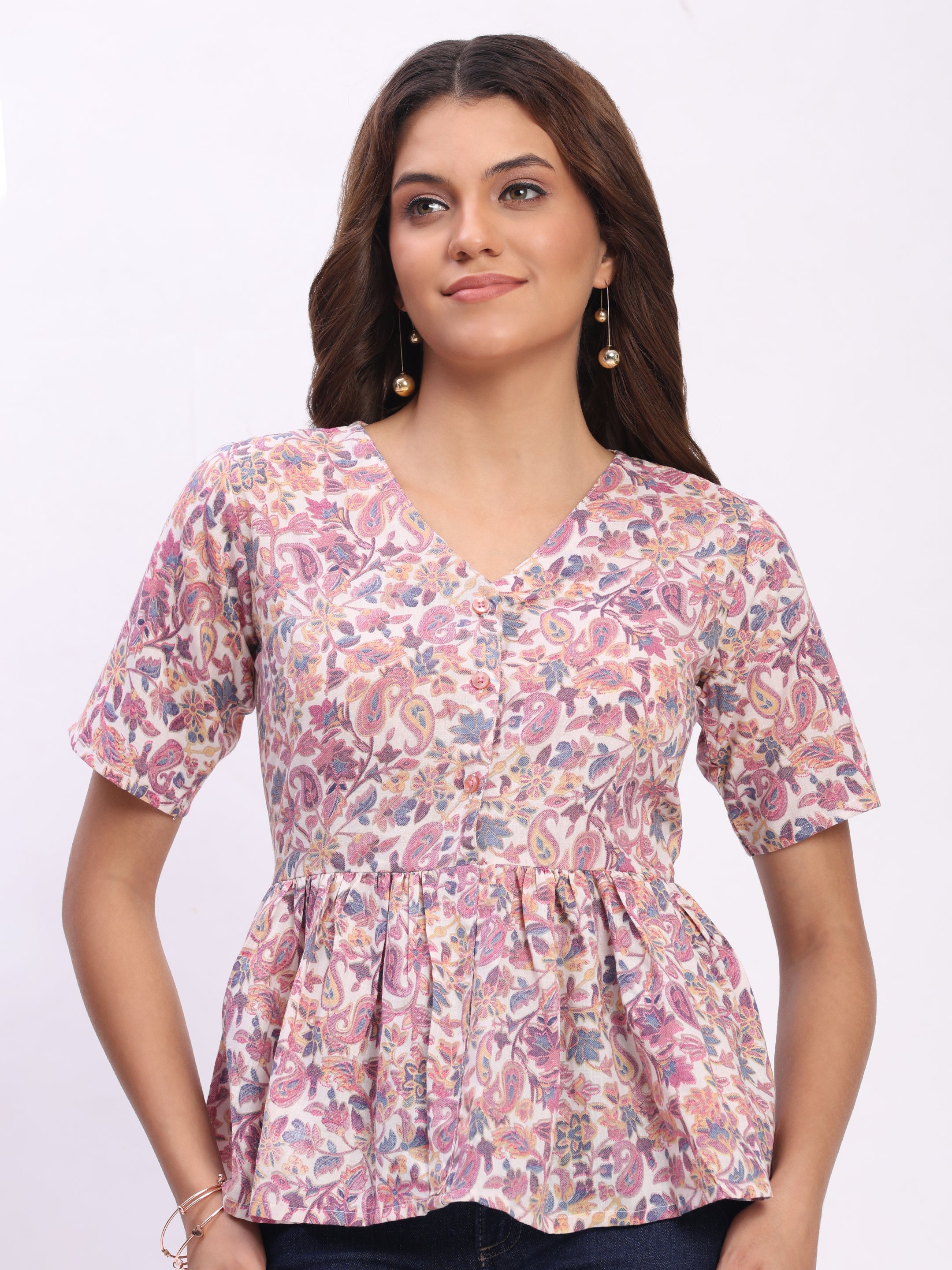 Trendrush Women Purple Floral Printed Peplum Style Top – Stylish & Feminine