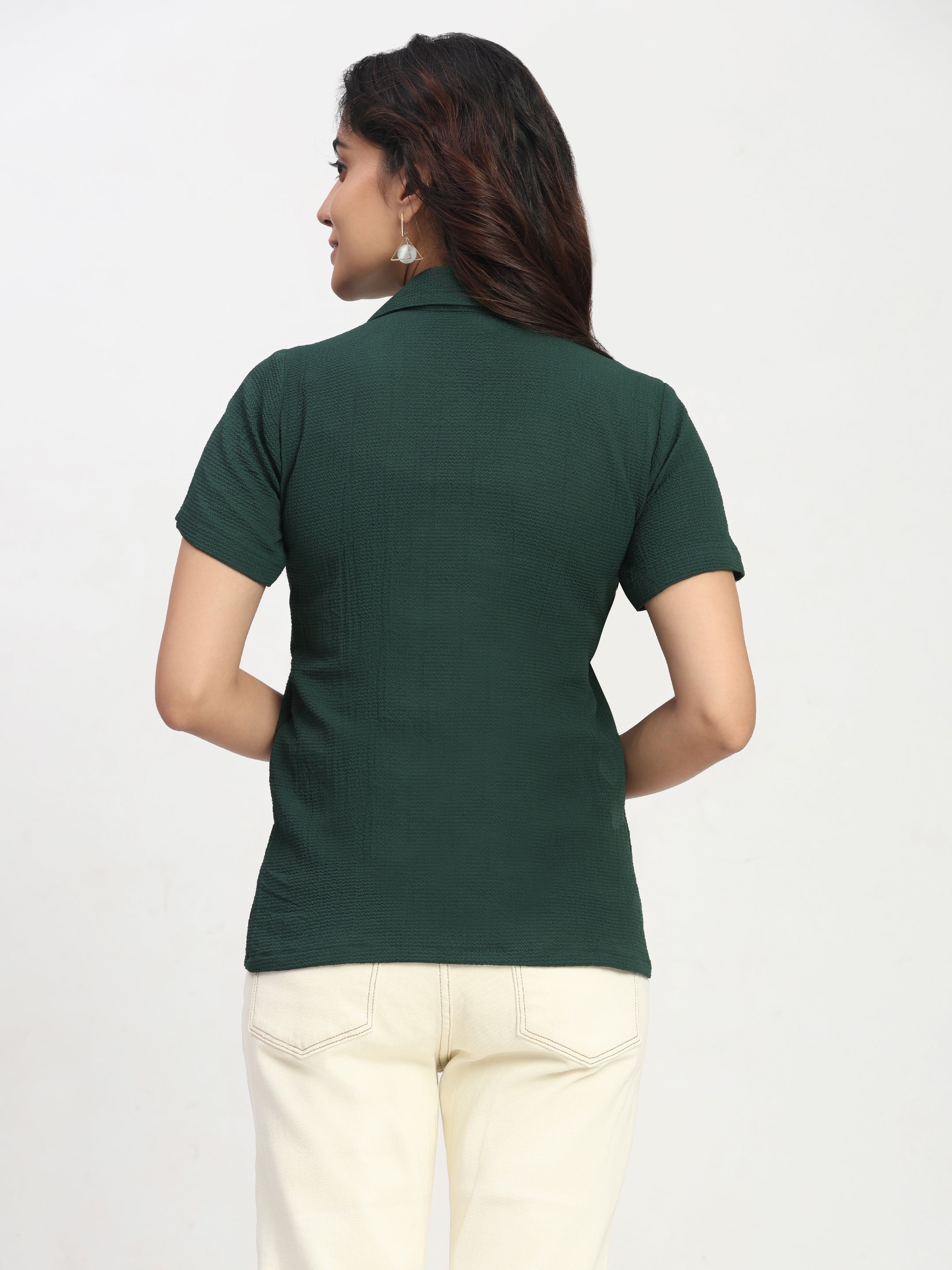 Trendrush Women Green Shirt with Short Sleeves – Casual & Work Wear