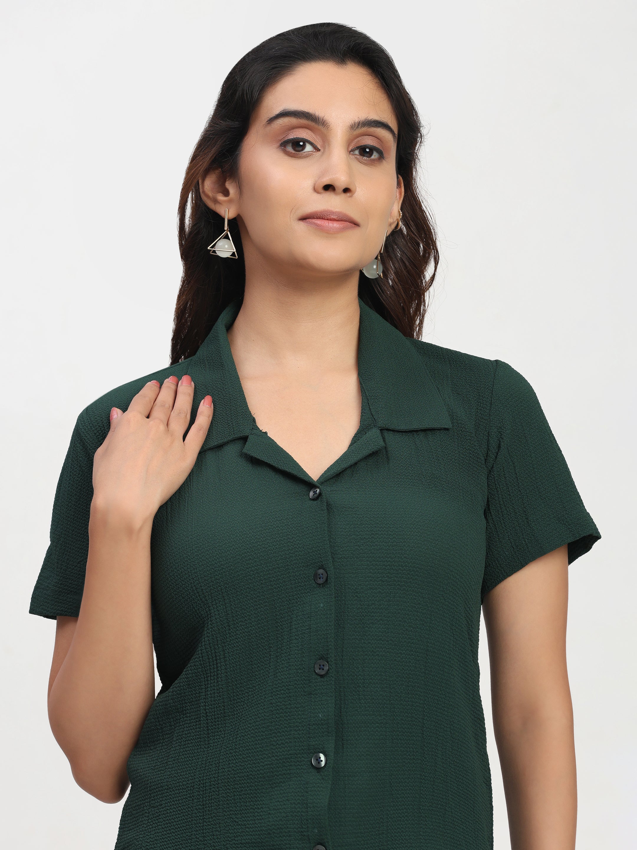 Trendrush Women Green Shirt with Short Sleeves – Casual & Work Wear