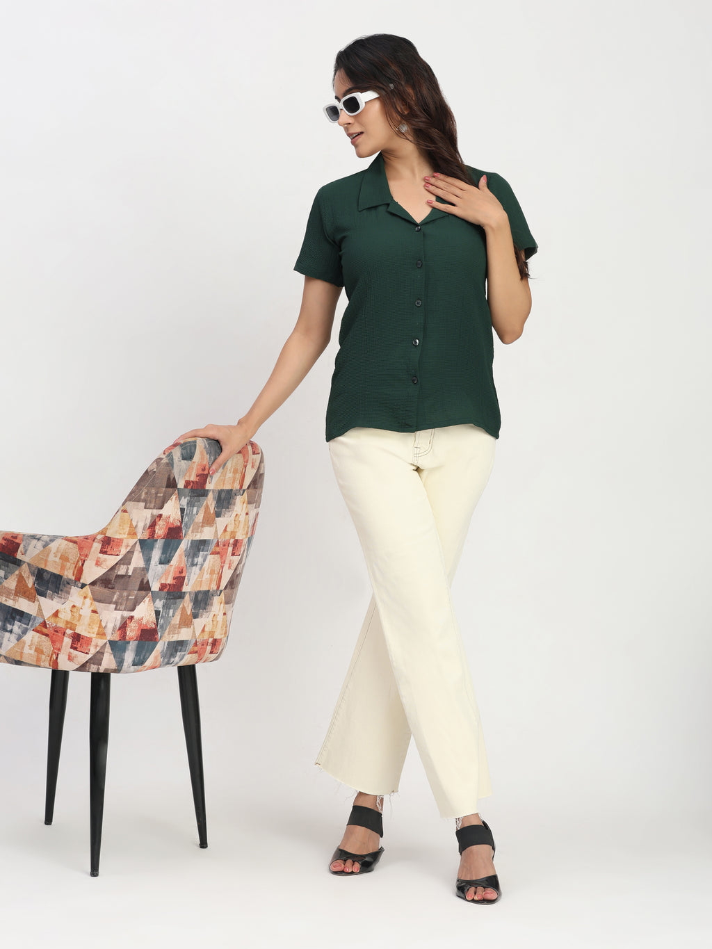 Trendrush Women Green Shirt with Short Sleeves – Casual & Work Wear