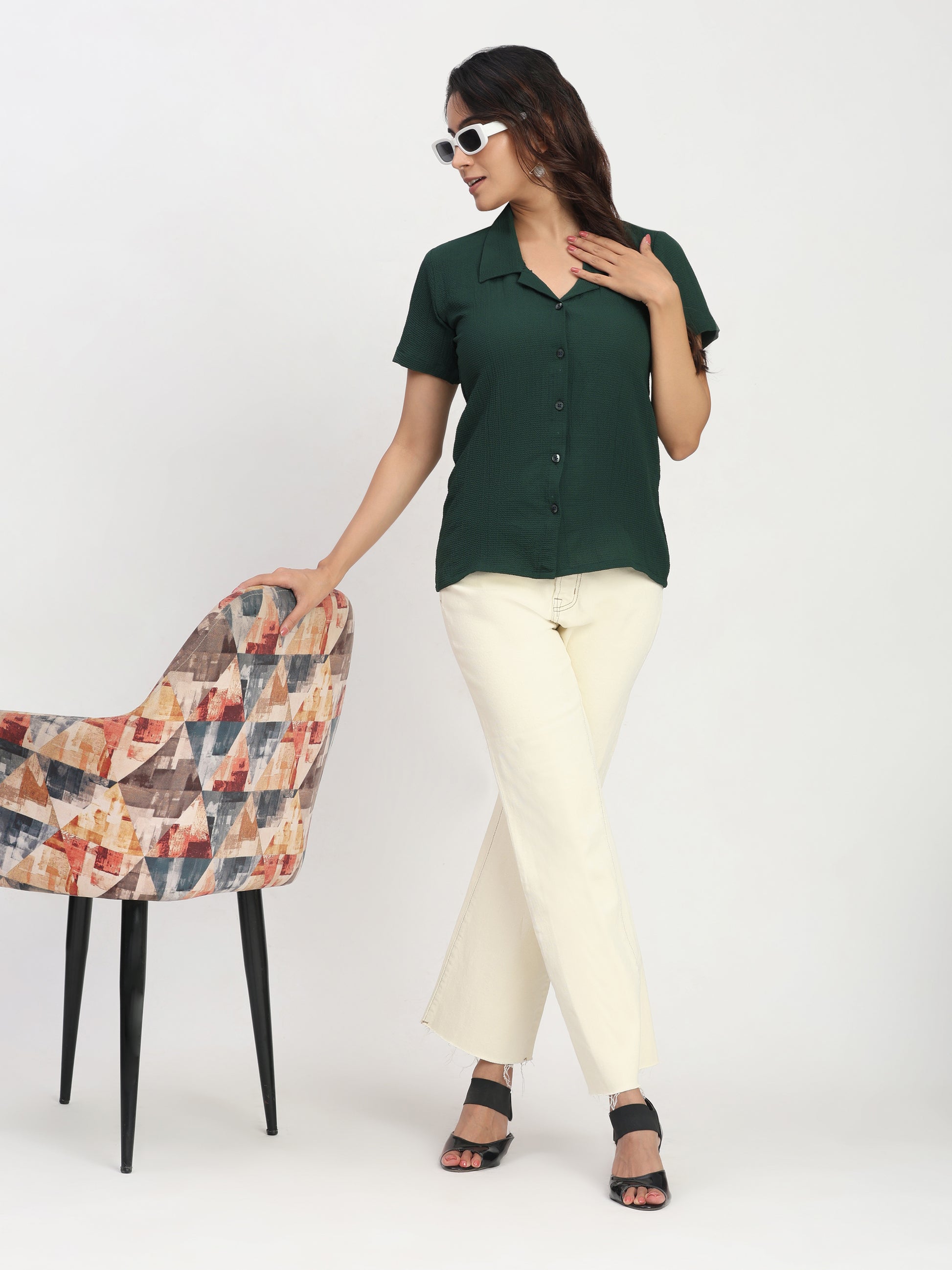 Trendrush Women Green Shirt with Short Sleeves – Casual & Work Wear