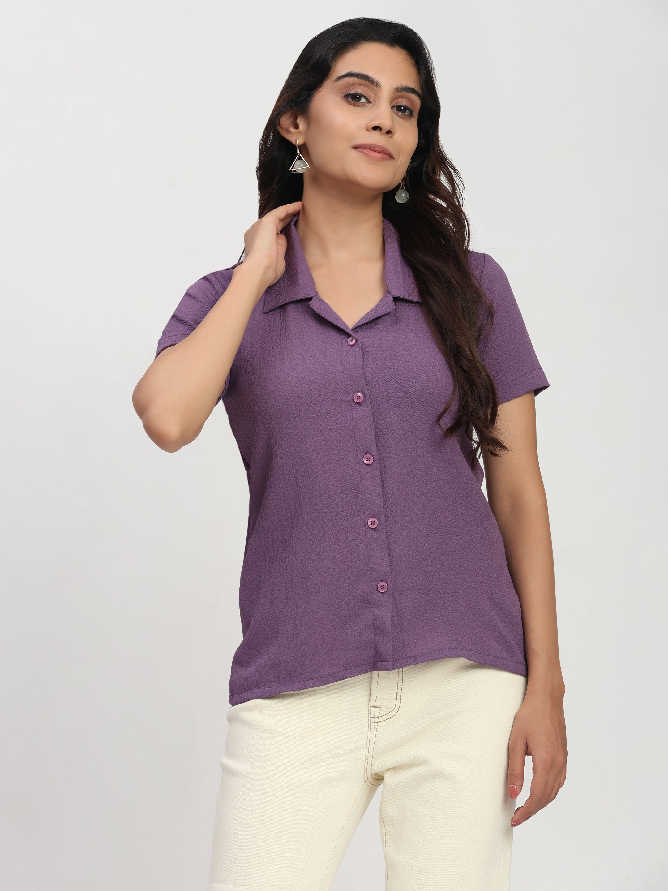 Trendrush Women Purple Short Sleeve Shirt – Versatile Everyday Style