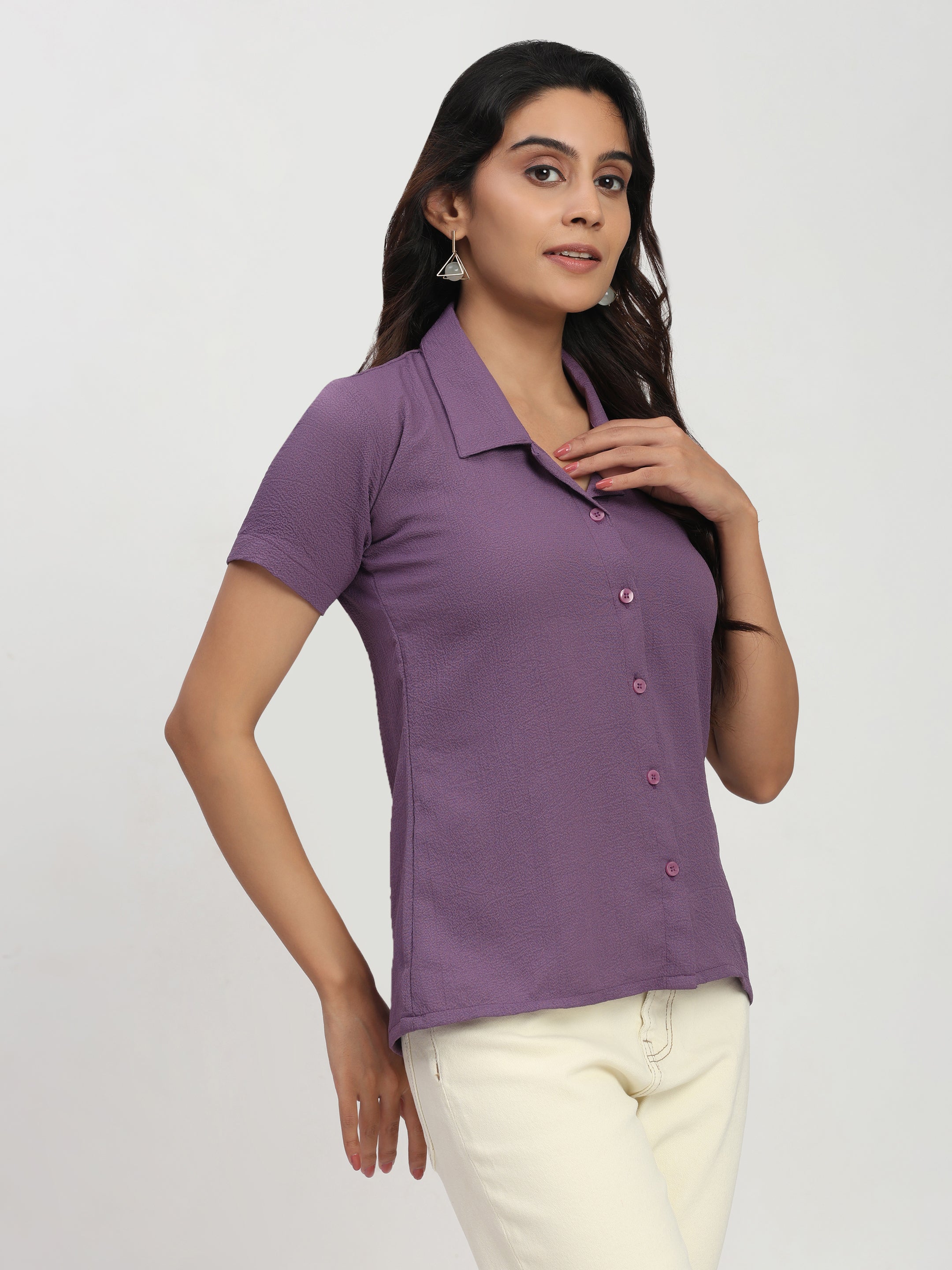 Trendrush Women Purple Short Sleeve Shirt – Versatile Everyday Style