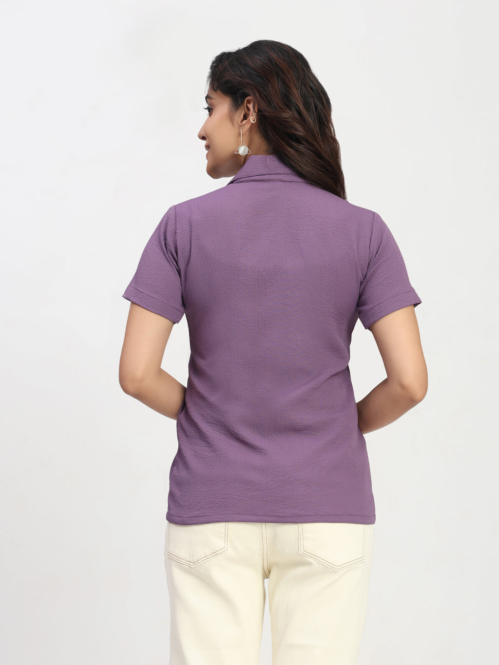 Trendrush Women Purple Short Sleeve Shirt – Versatile Everyday Style