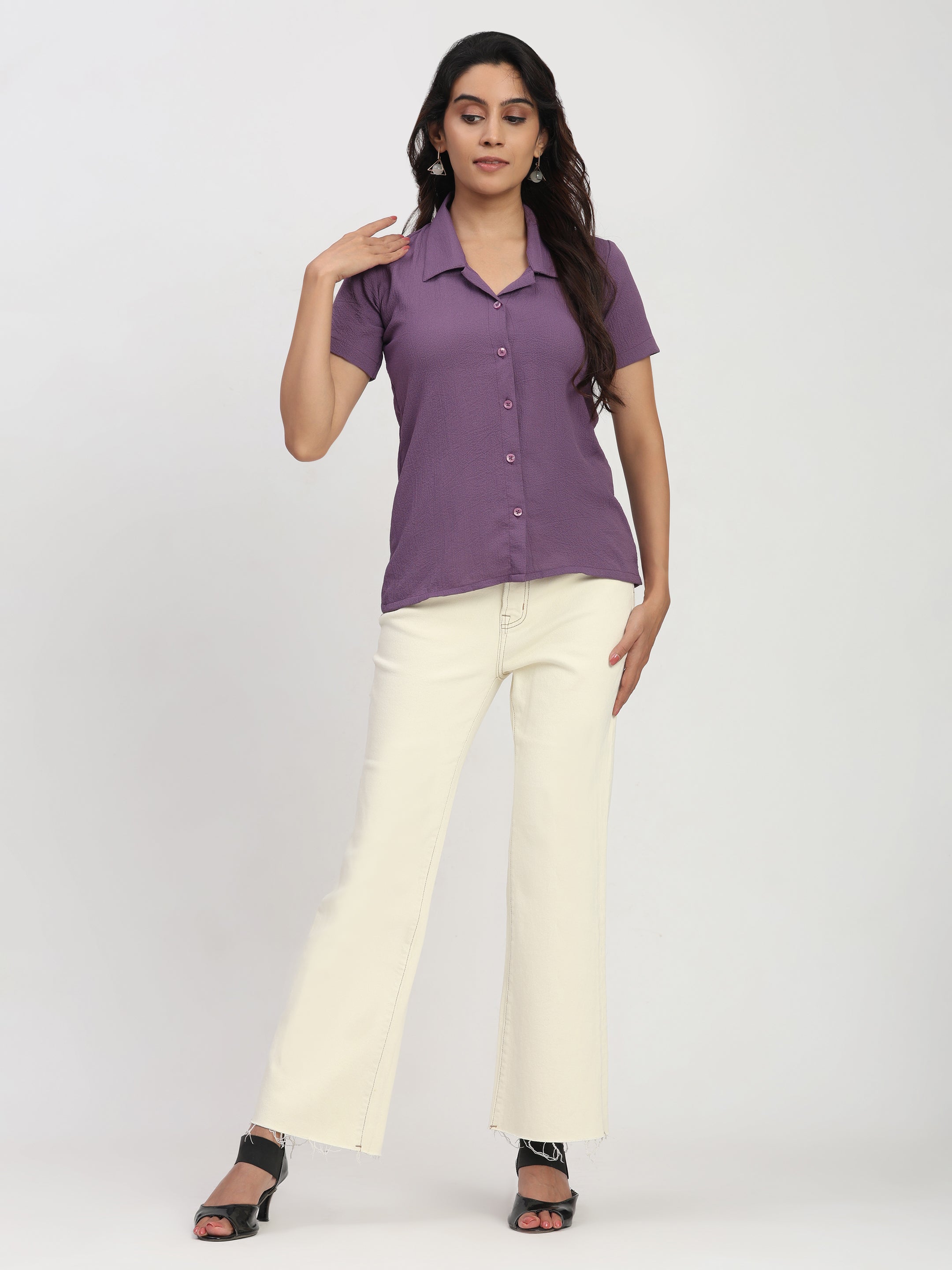 Trendrush Women Purple Short Sleeve Shirt – Versatile Everyday Style