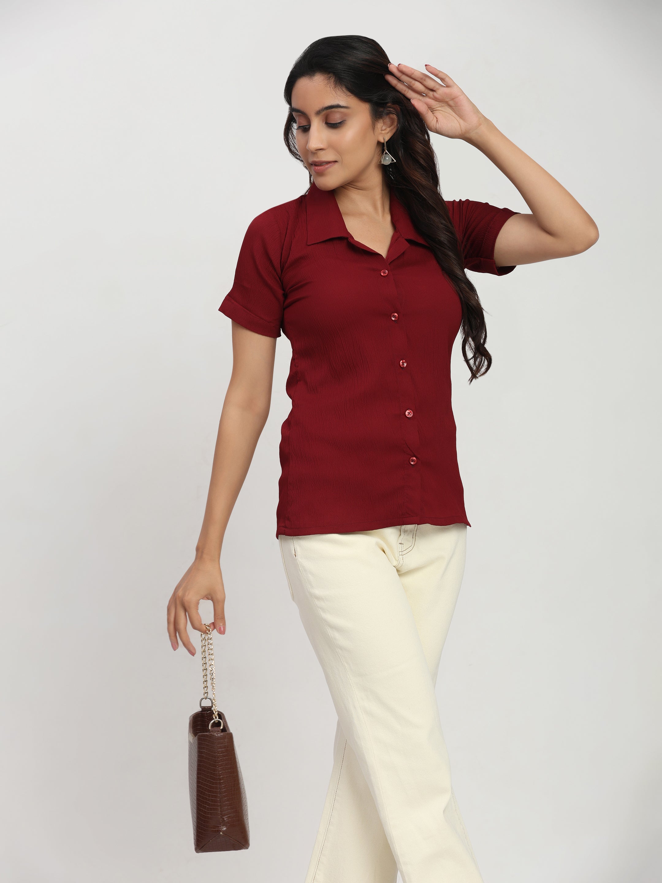 Trendrush Women Maroon Shirt – Short Sleeves & Regular Fit Comfort