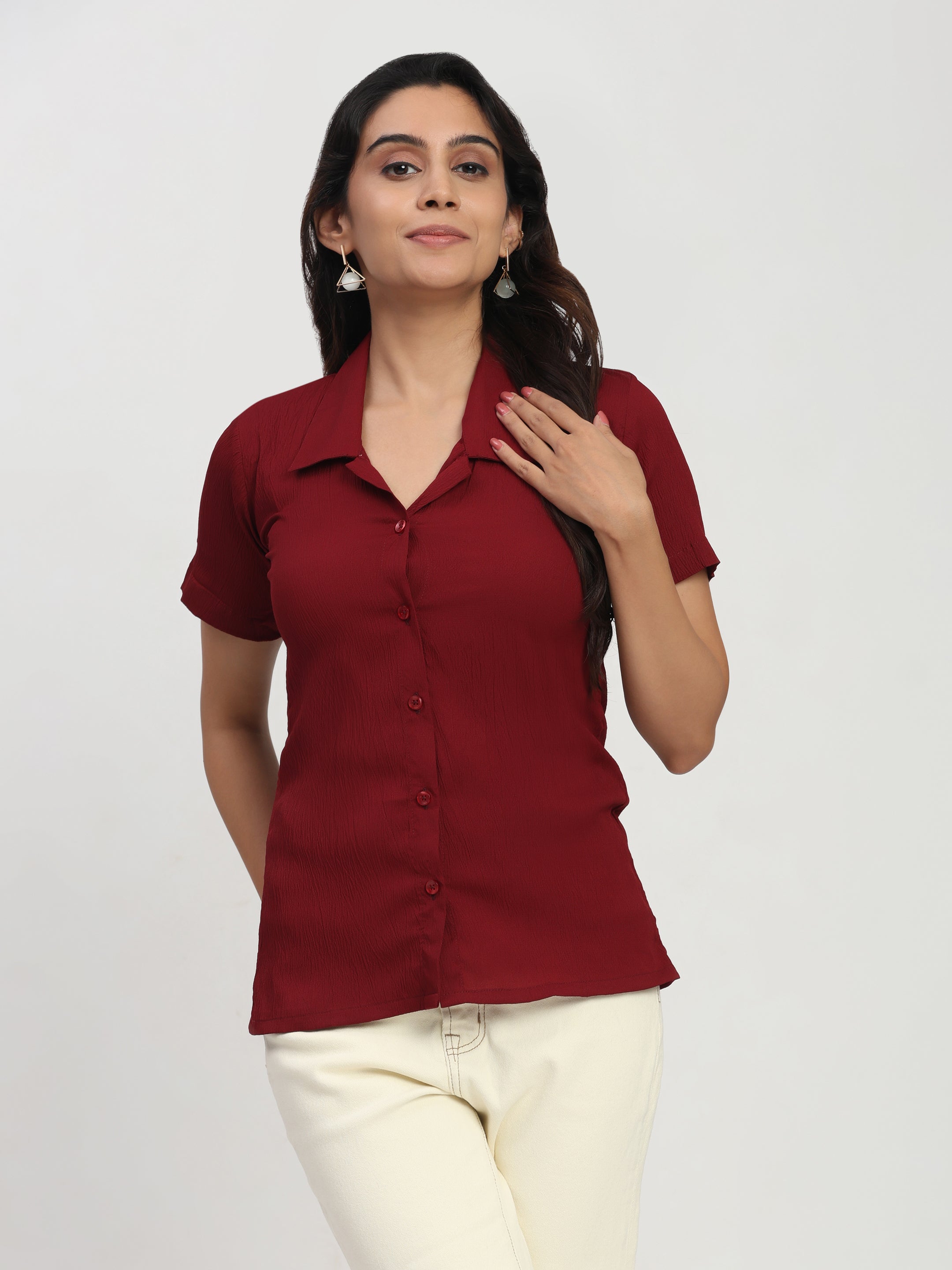 Trendrush Women Maroon Shirt – Short Sleeves & Regular Fit Comfort