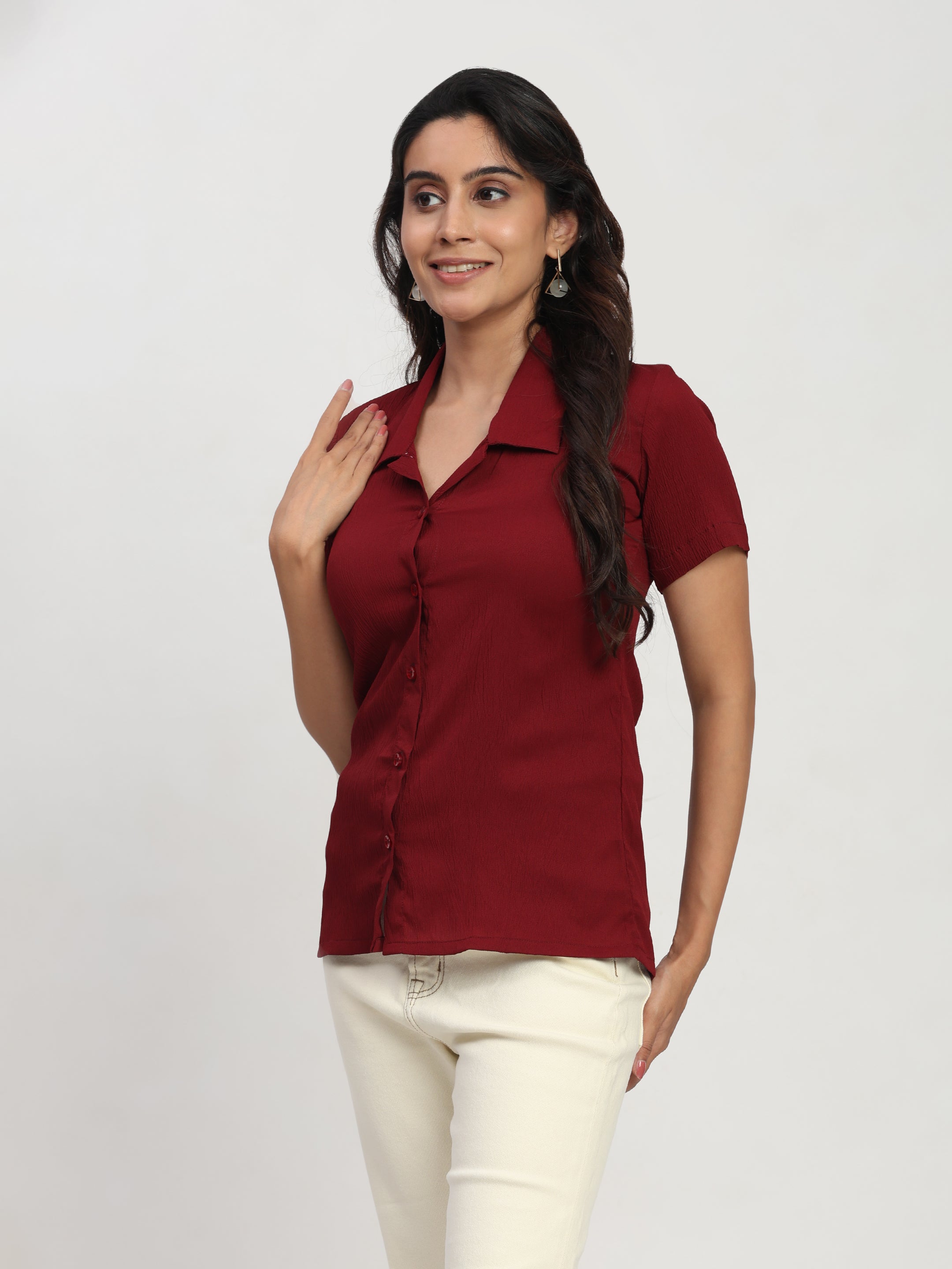 Trendrush Women Maroon Shirt – Short Sleeves & Regular Fit Comfort