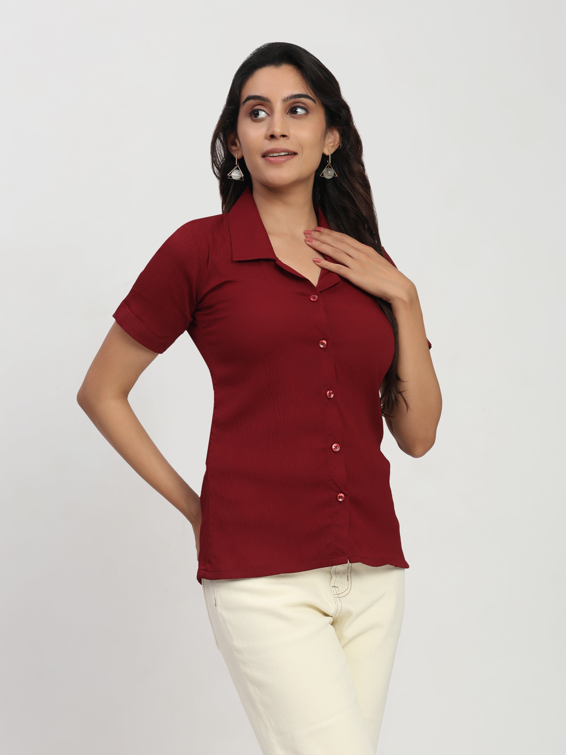 Trendrush Women Maroon Shirt – Short Sleeves & Regular Fit Comfort