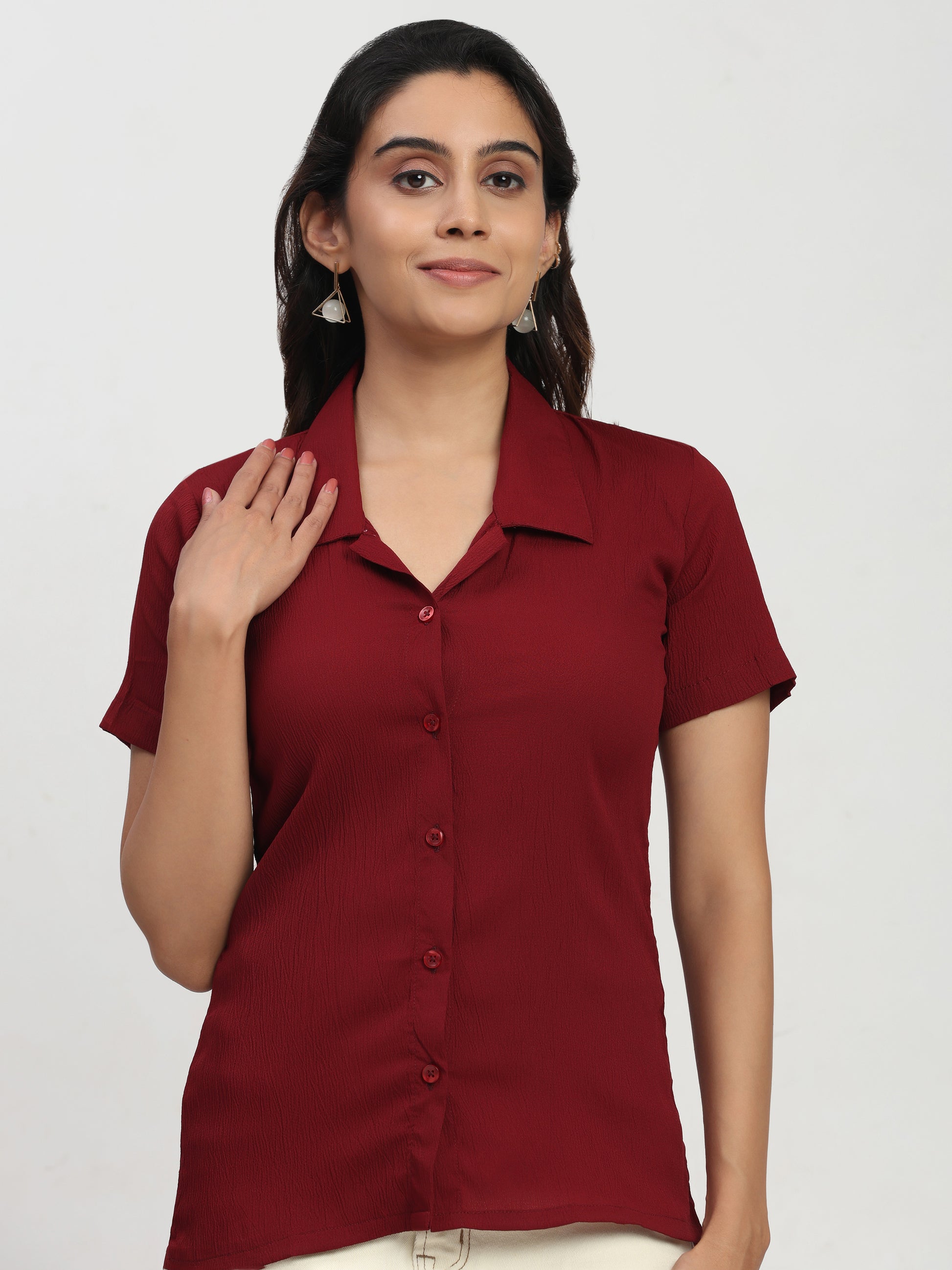 Trendrush Women Maroon Shirt – Short Sleeves & Regular Fit Comfort