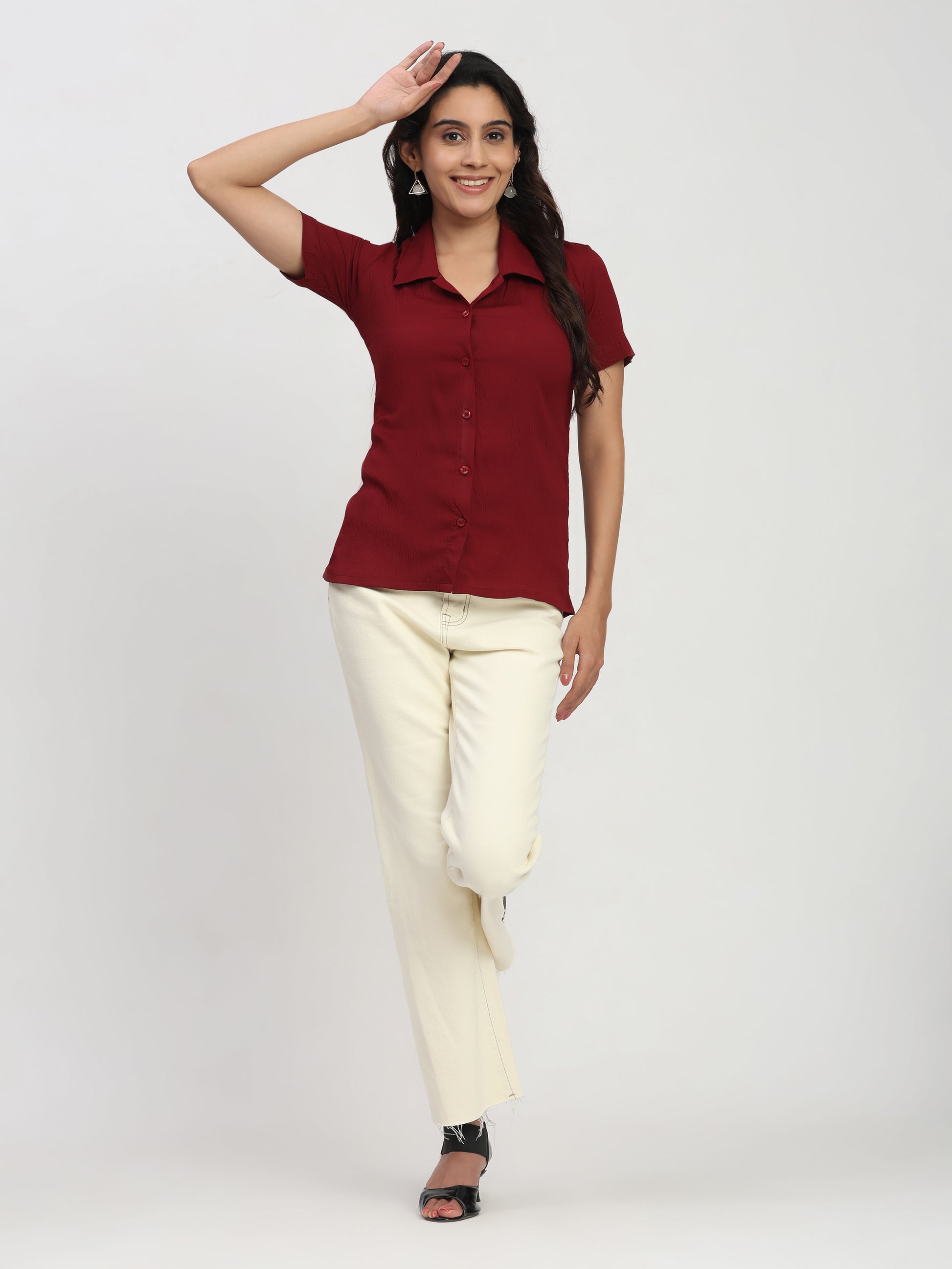 Trendrush Women Maroon Shirt – Short Sleeves & Regular Fit Comfort