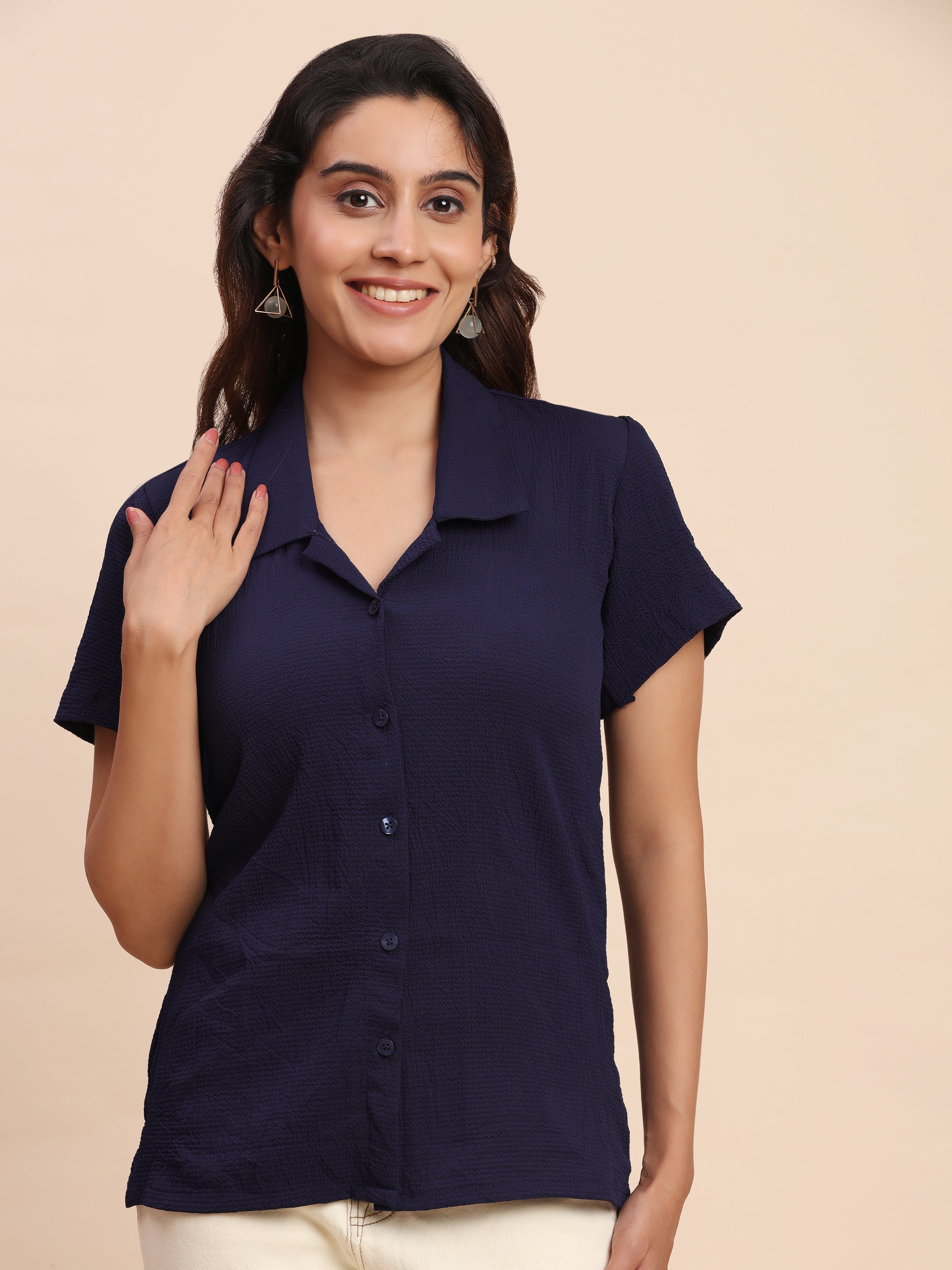 Trendrush Women Blue Shirt with Short Sleeves – Everyday Essential