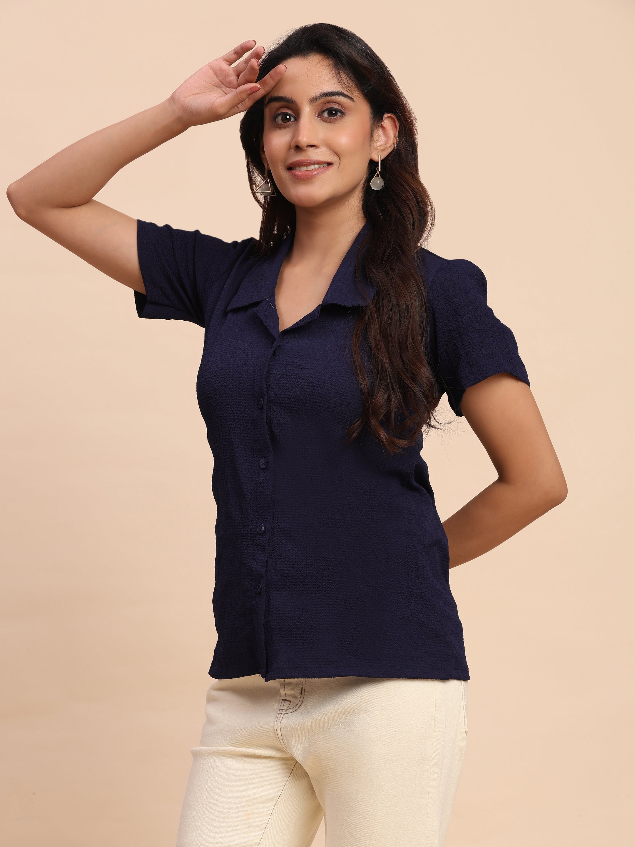 Trendrush Women Blue Shirt with Short Sleeves – Everyday Essential