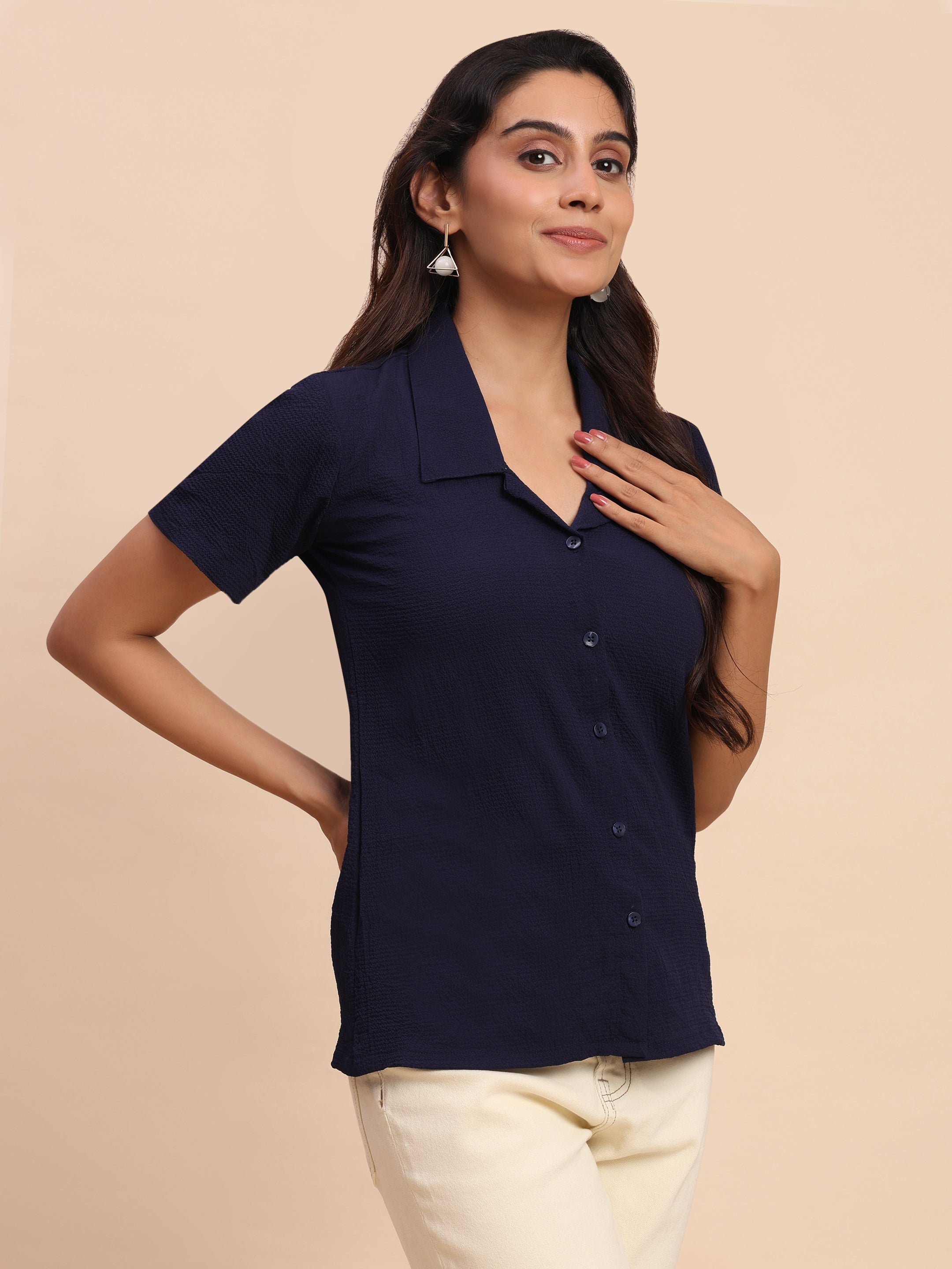 Trendrush Women Blue Shirt with Short Sleeves – Everyday Essential