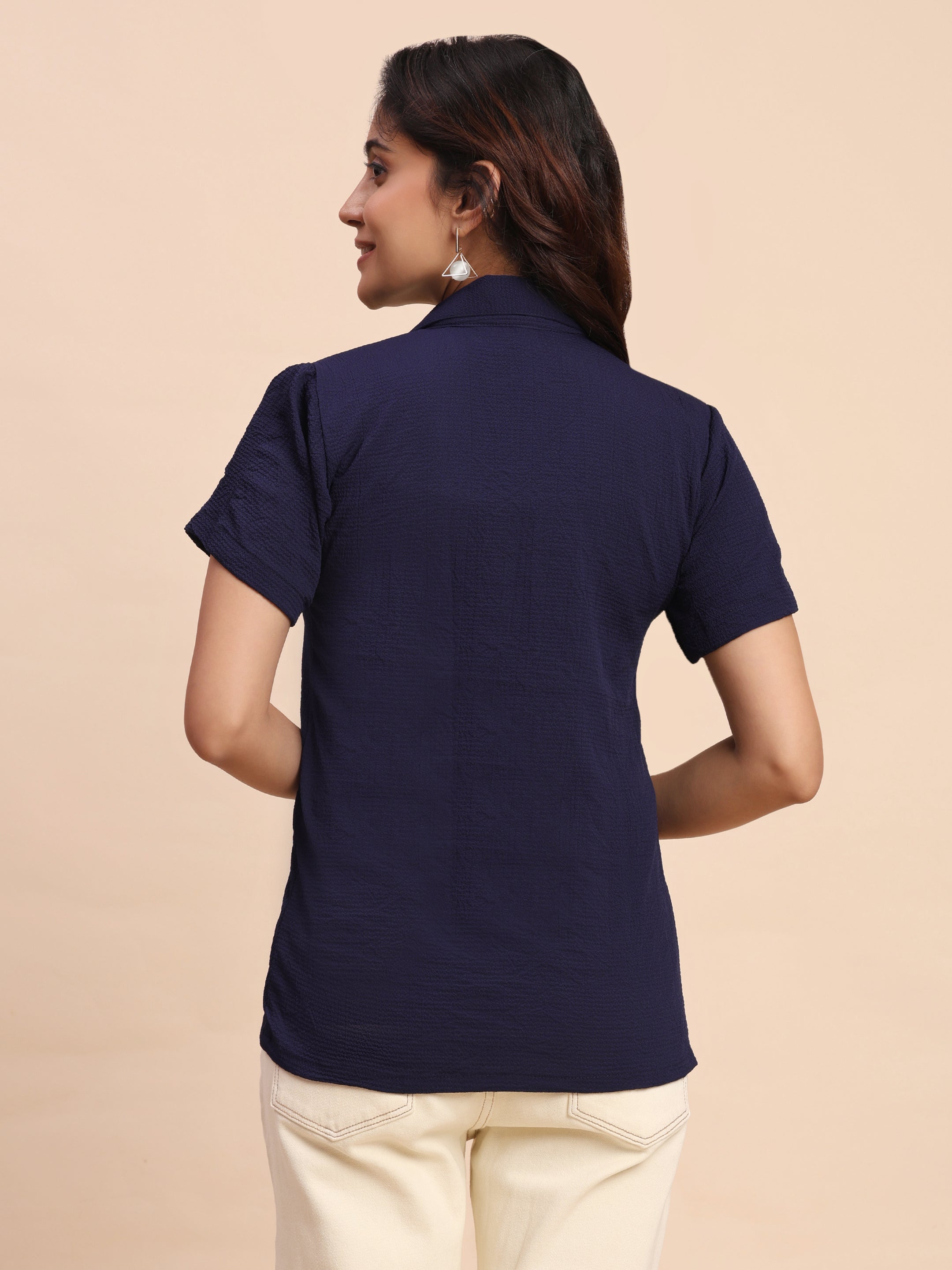 Trendrush Women Blue Shirt with Short Sleeves – Everyday Essential