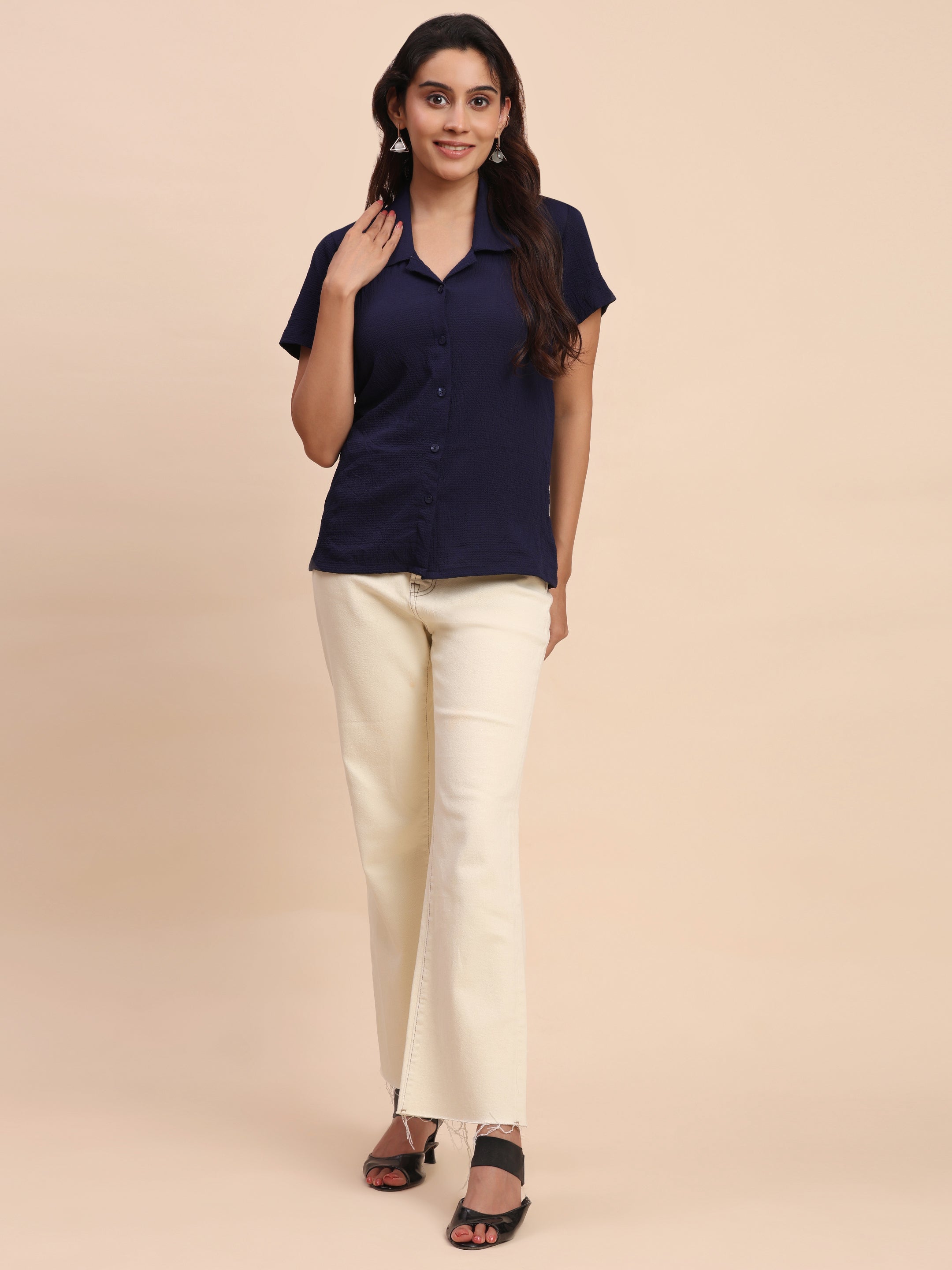 Trendrush Women Blue Shirt with Short Sleeves – Everyday Essential