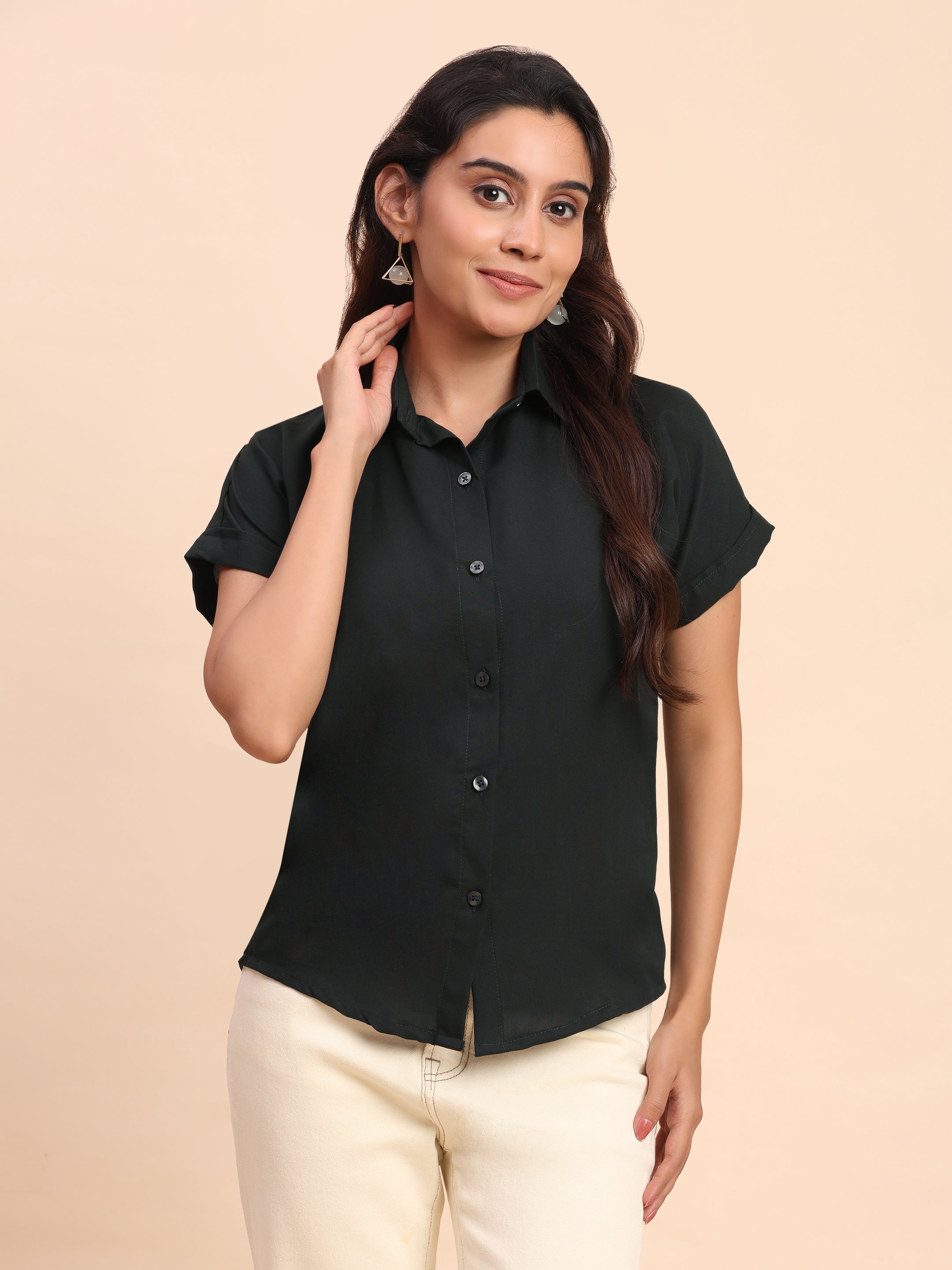Trendrush Women Solid Green Short Sleeve Shirt – Fresh Everyday Style