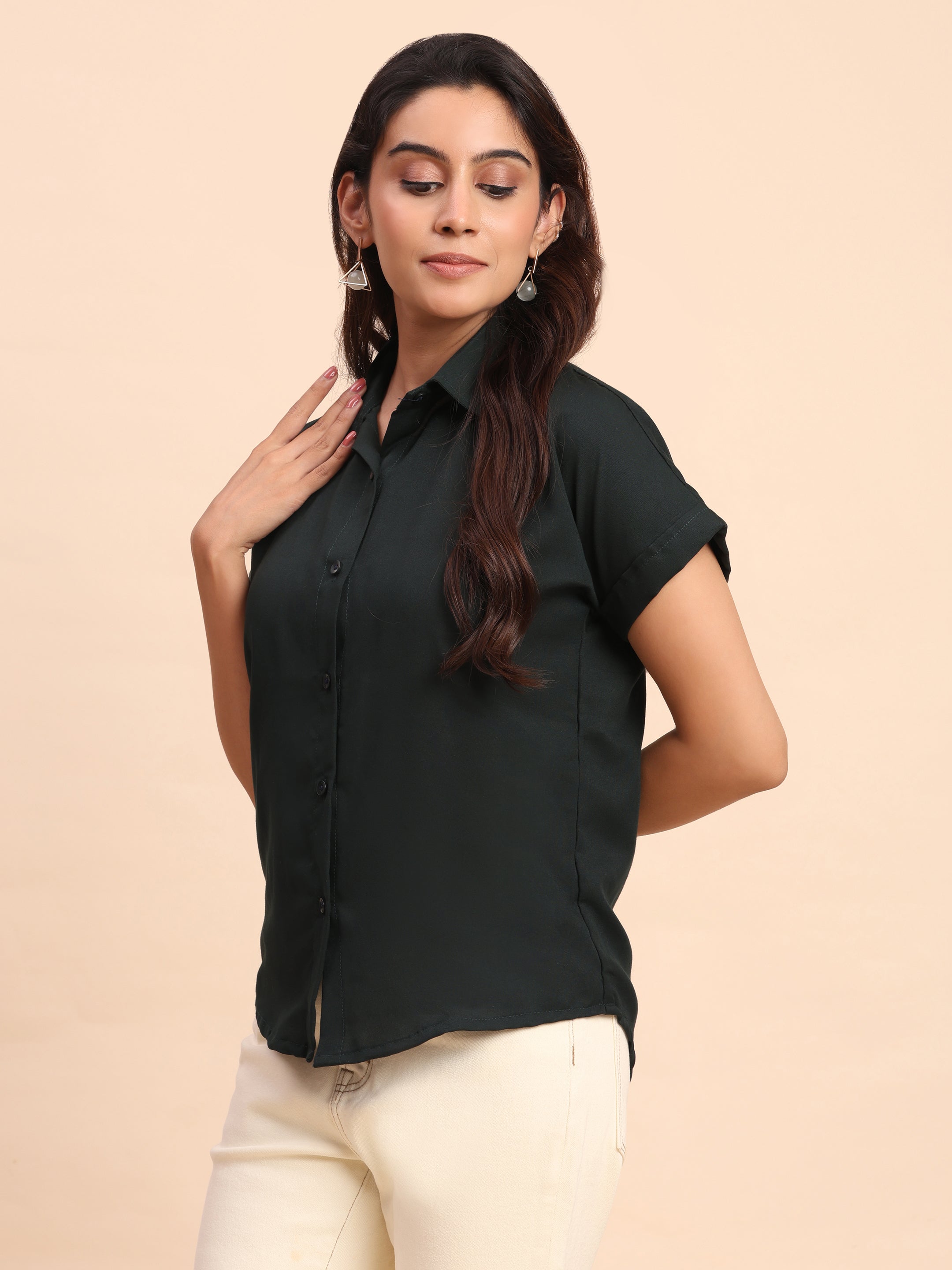 Trendrush Women Solid Green Short Sleeve Shirt – Fresh Everyday Style