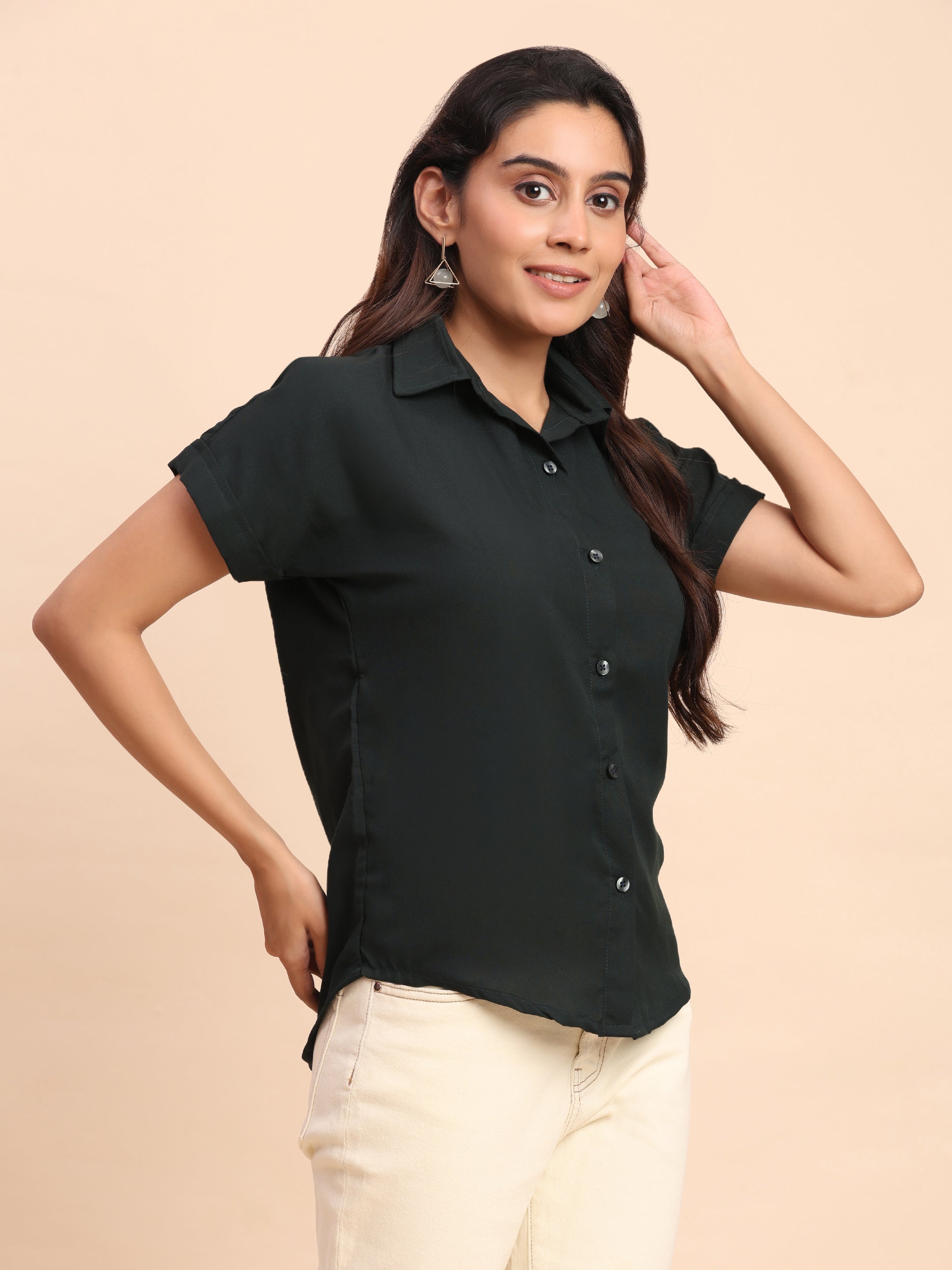 Trendrush Women Solid Green Short Sleeve Shirt – Fresh Everyday Style