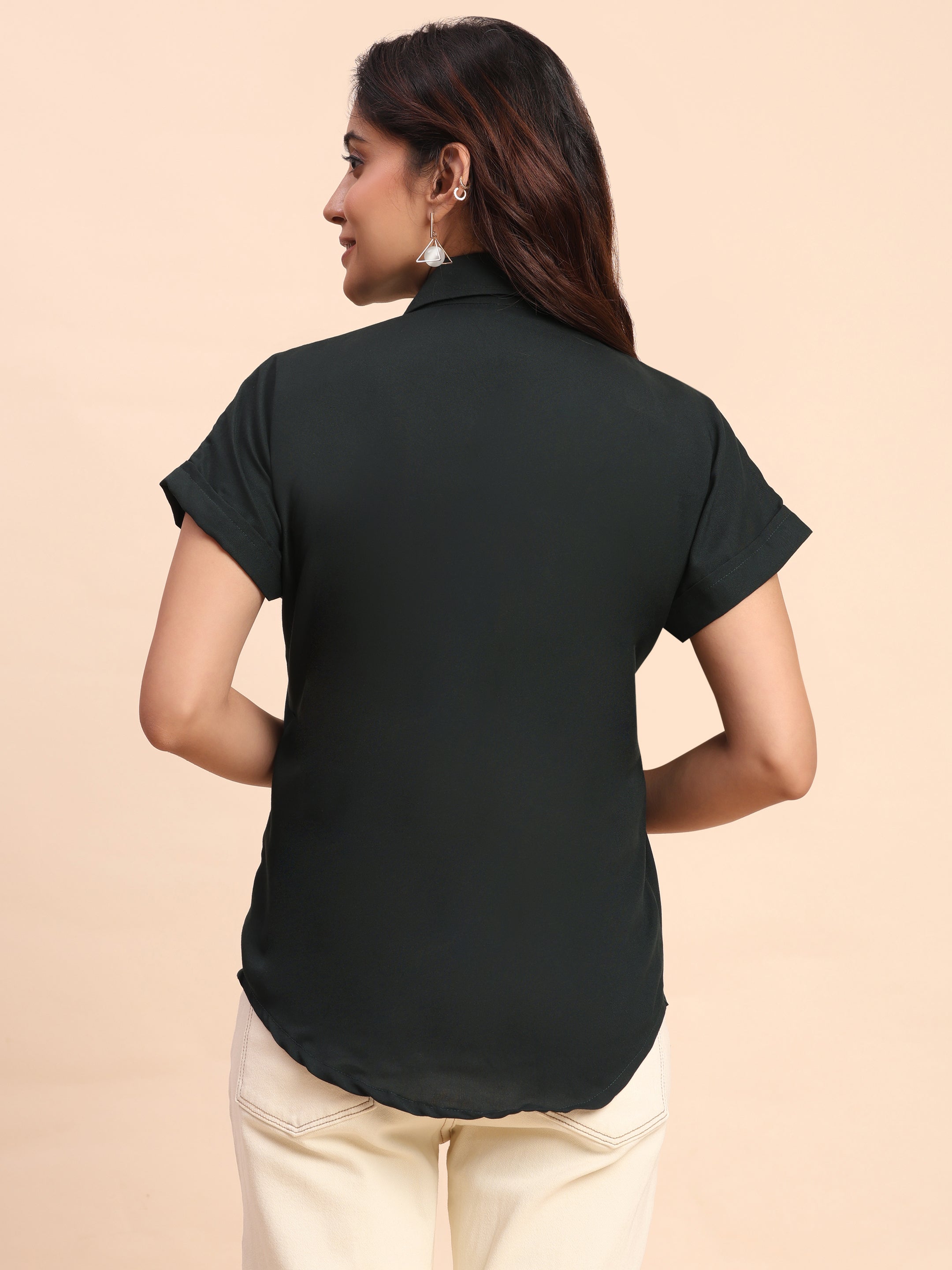 Trendrush Women Solid Green Short Sleeve Shirt – Fresh Everyday Style