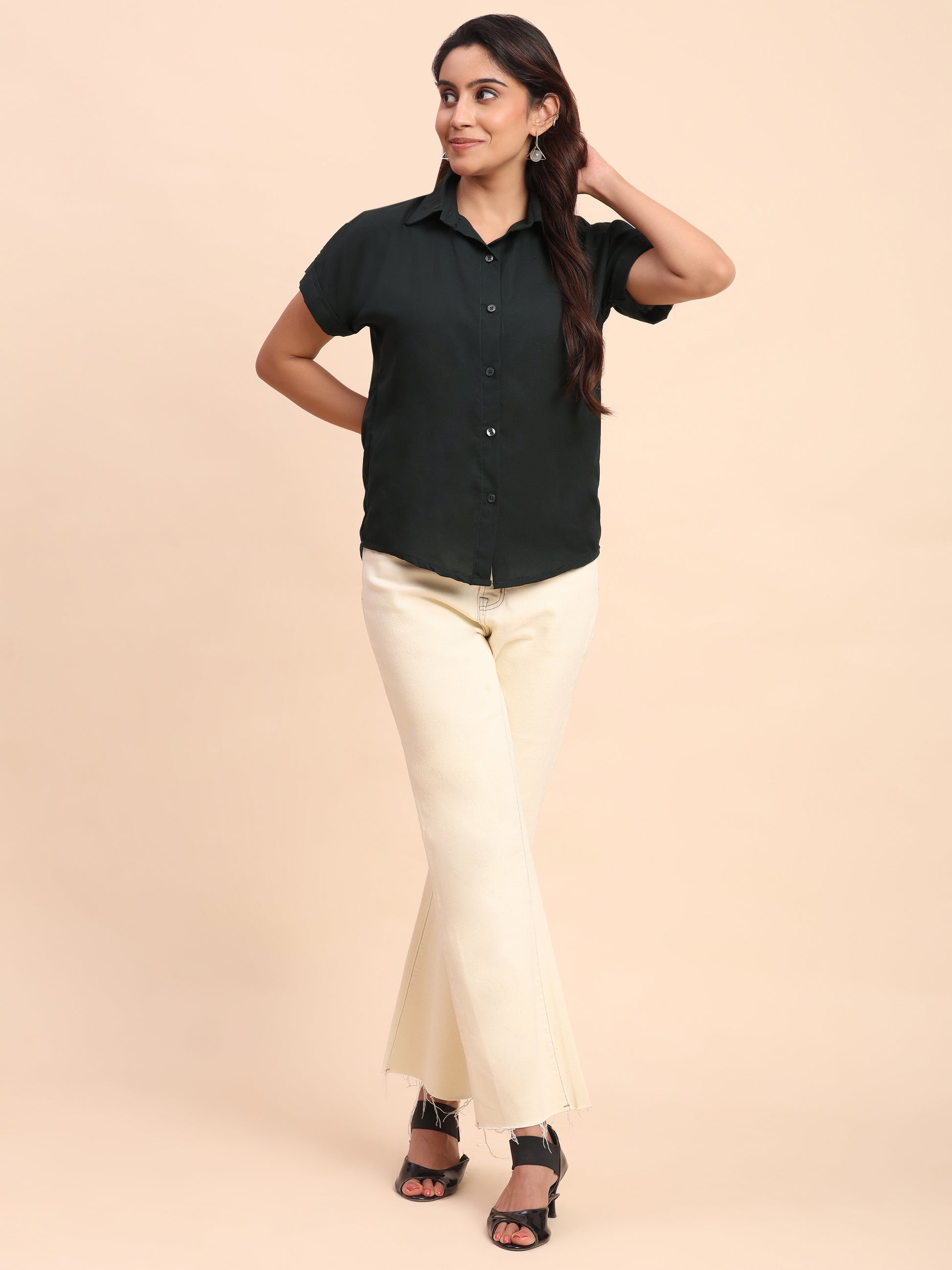 Trendrush Women Solid Green Short Sleeve Shirt – Fresh Everyday Style