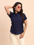 Trendrush Women Solid Blue Short Sleeve Shirt – Classic & Versatile