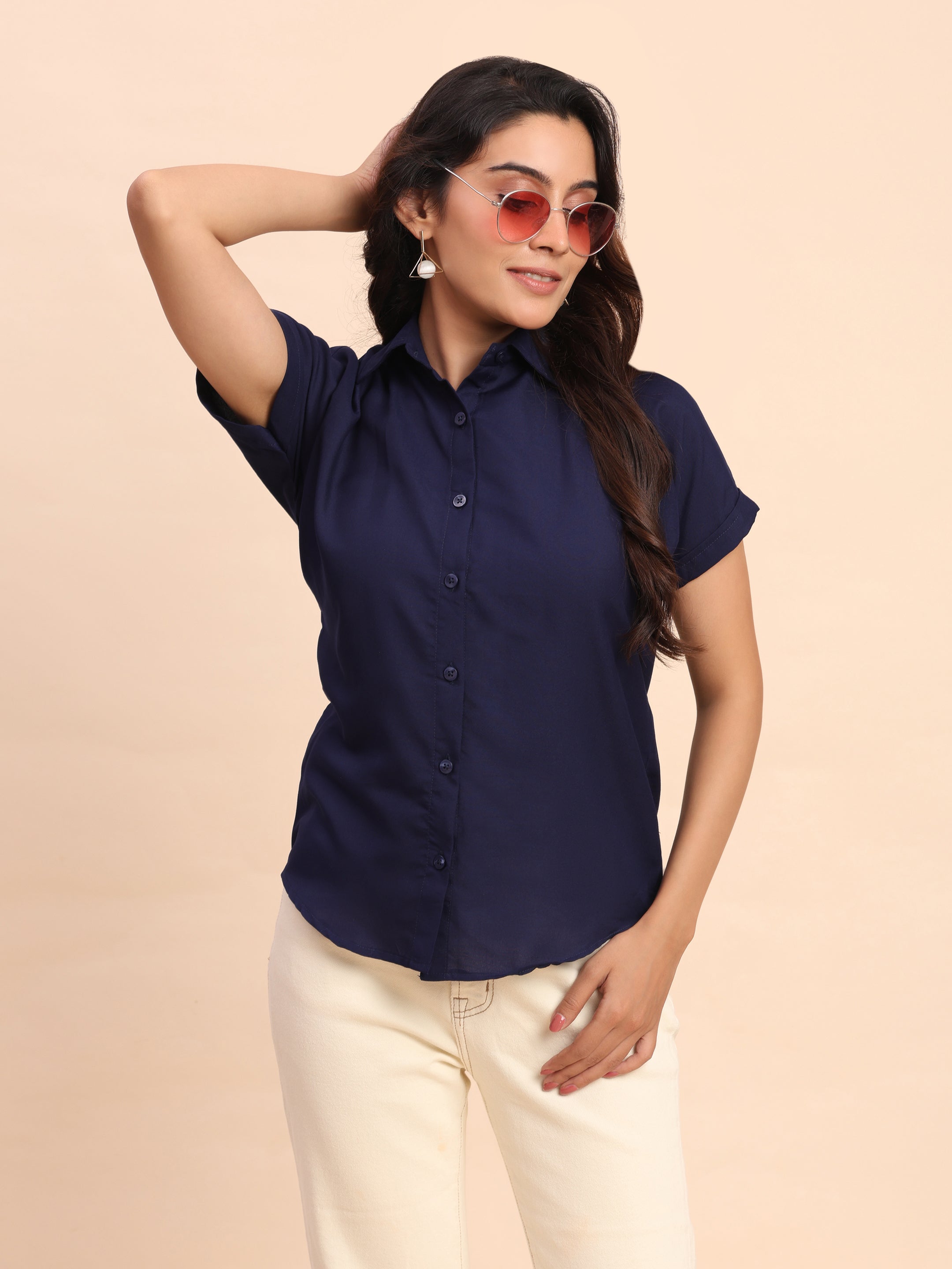 Trendrush Women Solid Blue Short Sleeve Shirt – Classic & Versatile