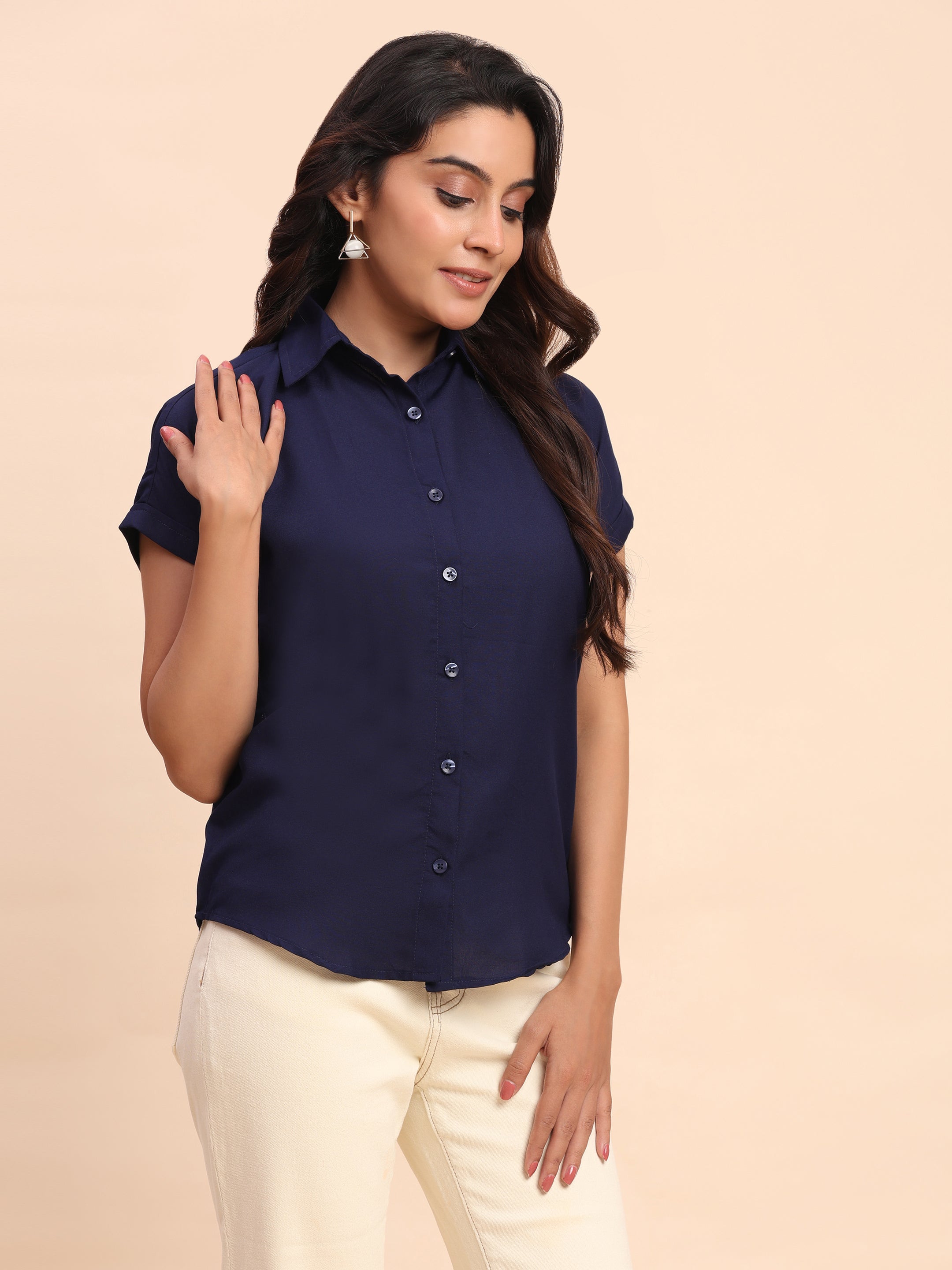 Trendrush Women Solid Blue Short Sleeve Shirt – Classic & Versatile
