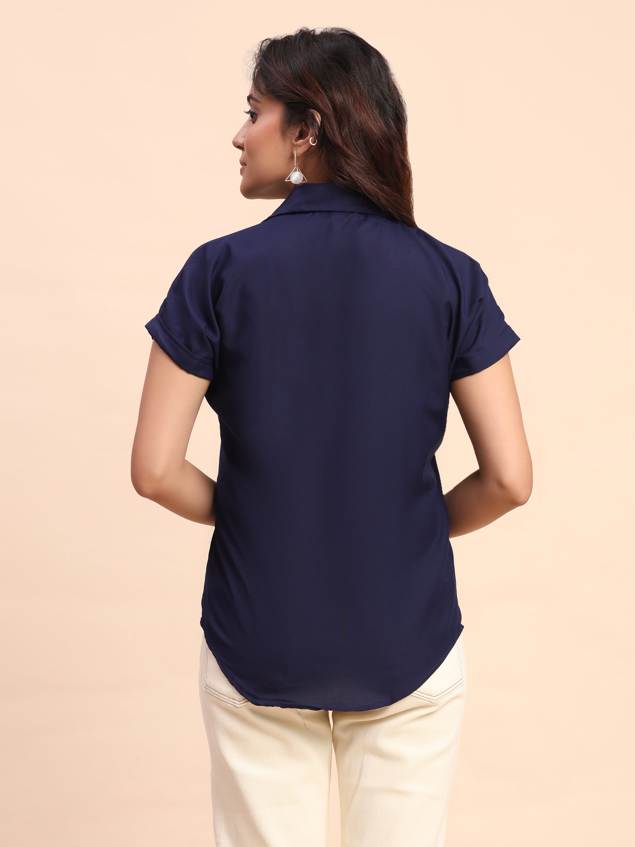 Trendrush Women Solid Blue Short Sleeve Shirt – Classic & Versatile