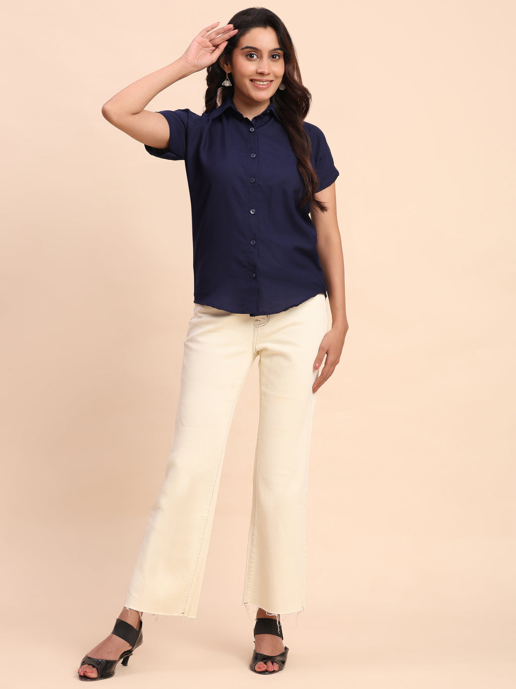 Trendrush Women Solid Blue Short Sleeve Shirt – Classic & Versatile