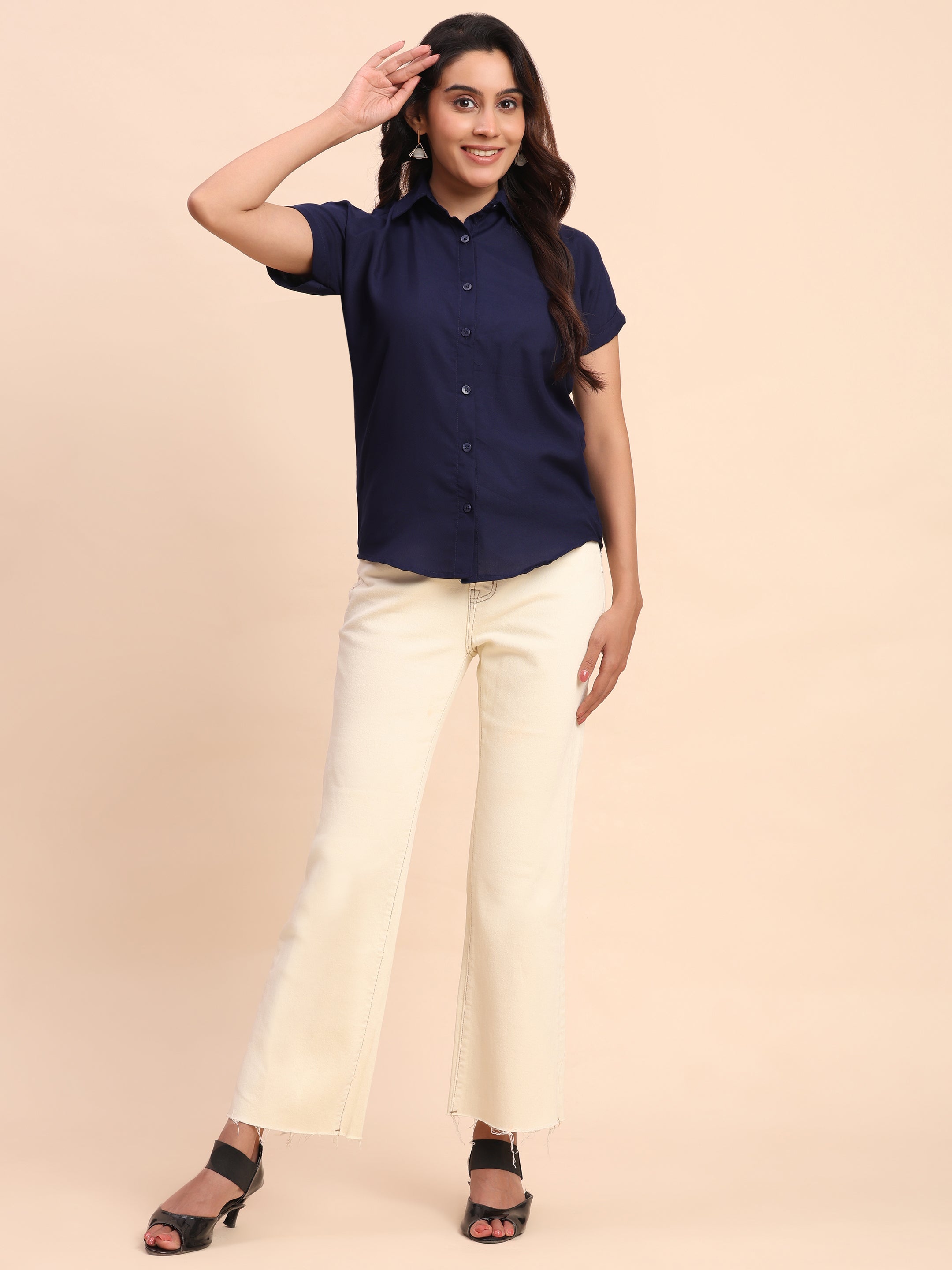 Trendrush Women Solid Blue Short Sleeve Shirt – Classic & Versatile